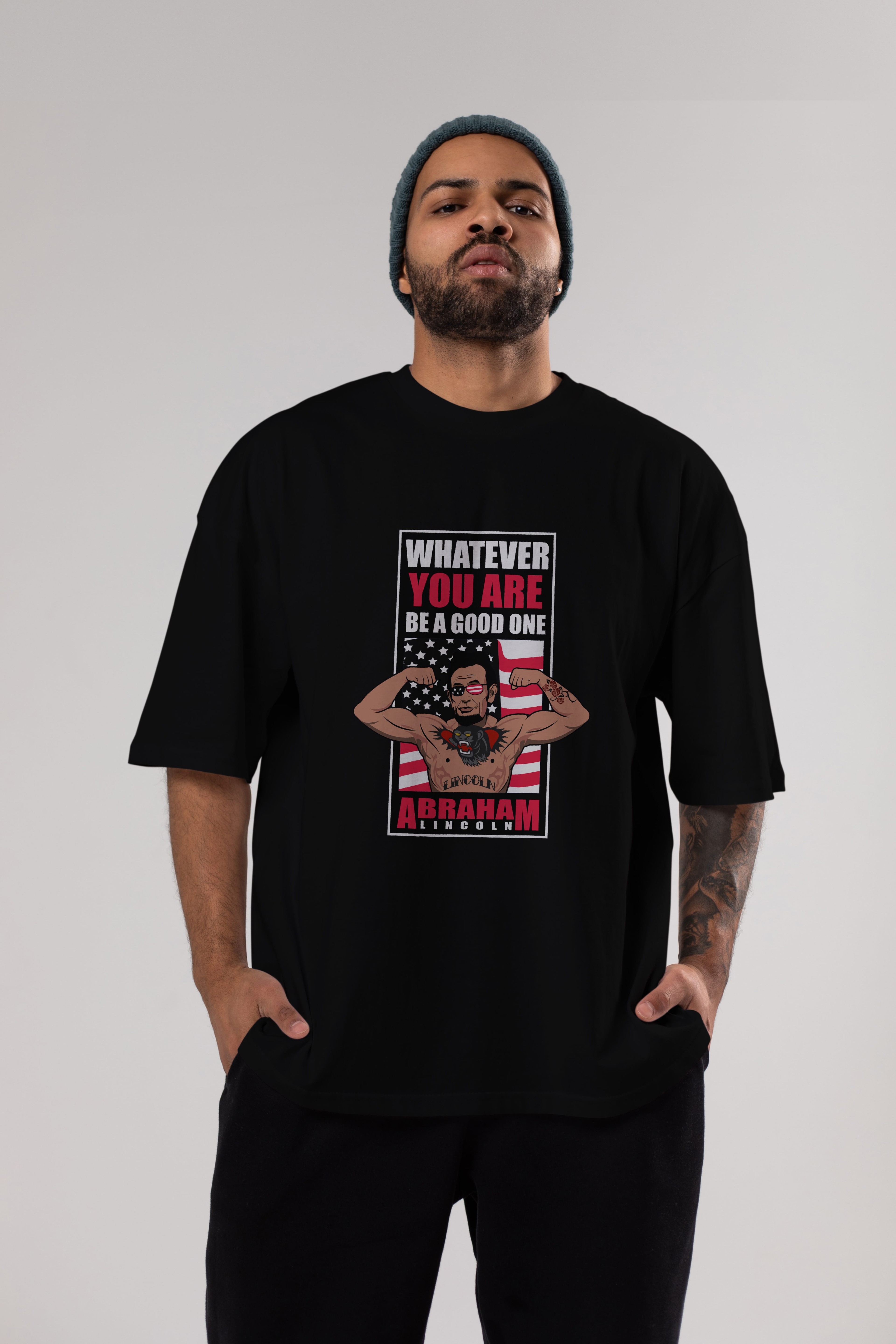 Lincoln Fighter Ön Baskılı Oversize t-shirt Erkek Kadın Unisex %100 Pamuk tişort