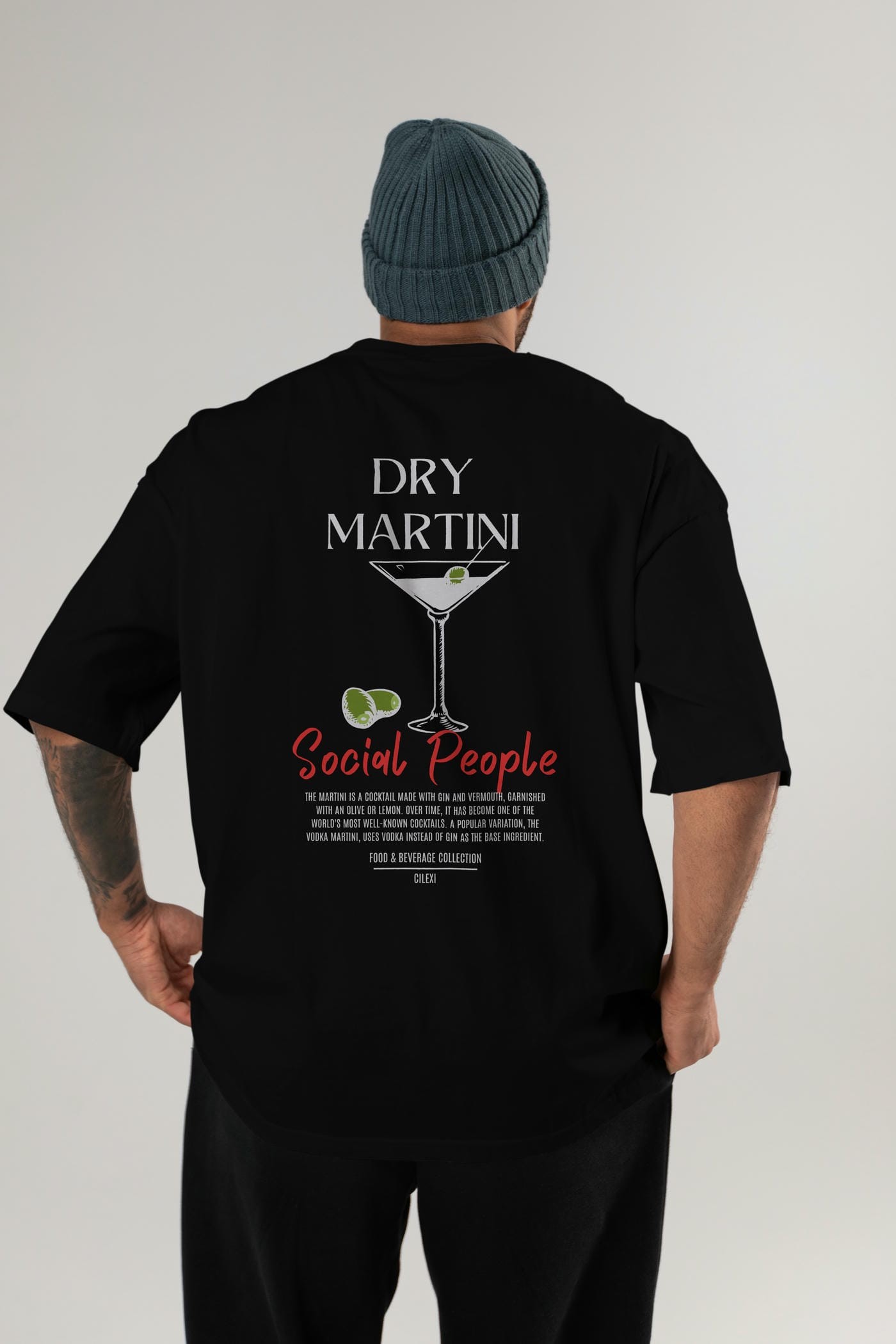 Dry Martını Kokteyl Serisi Baskılı Oversize t-shirt Erkek Kadın Unisex %100 Pamuk Bisiklet Yaka tişort