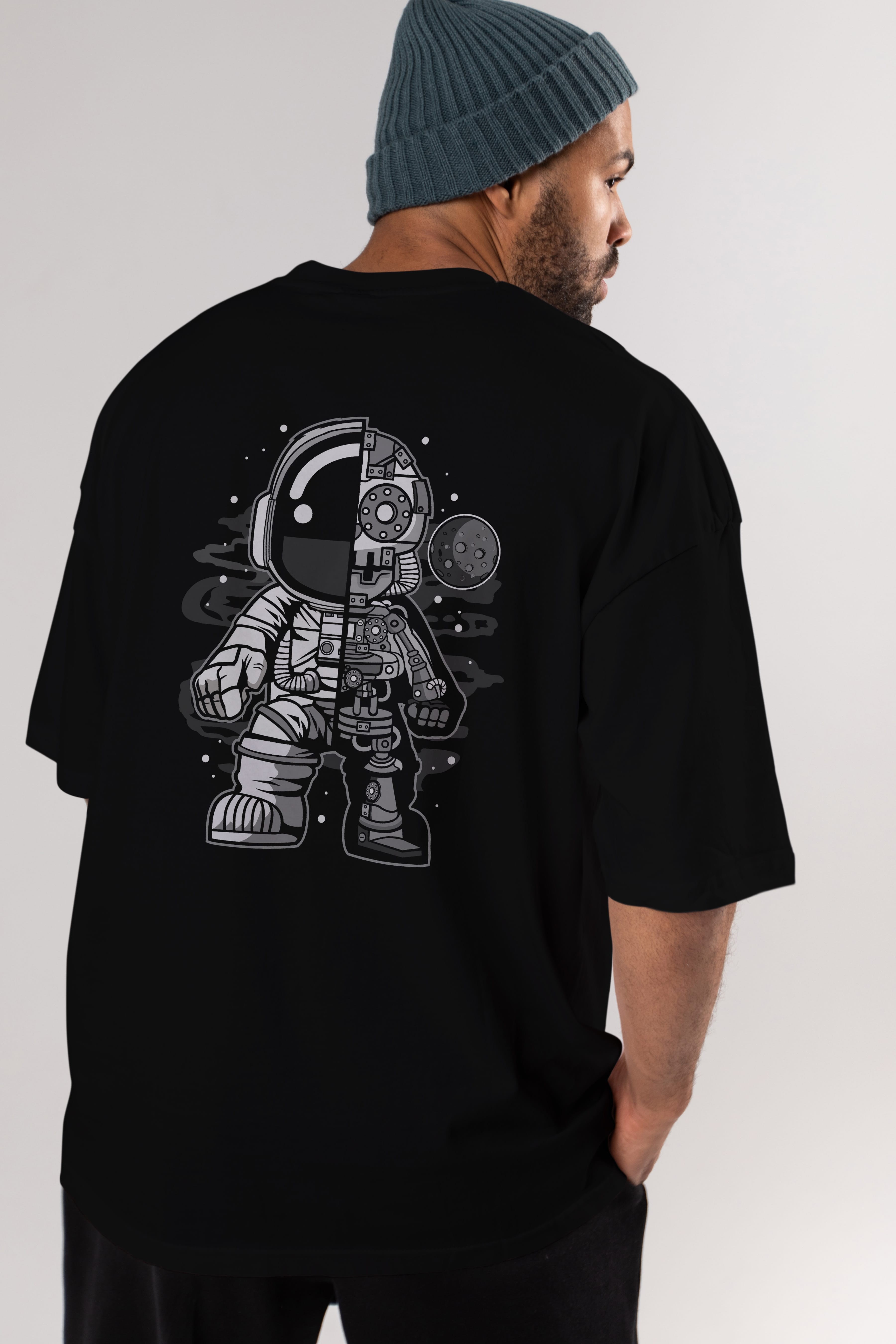 Astronaut Half Robot Arka Baskılı Oversize t-shirt Erkek Kadın Unisex