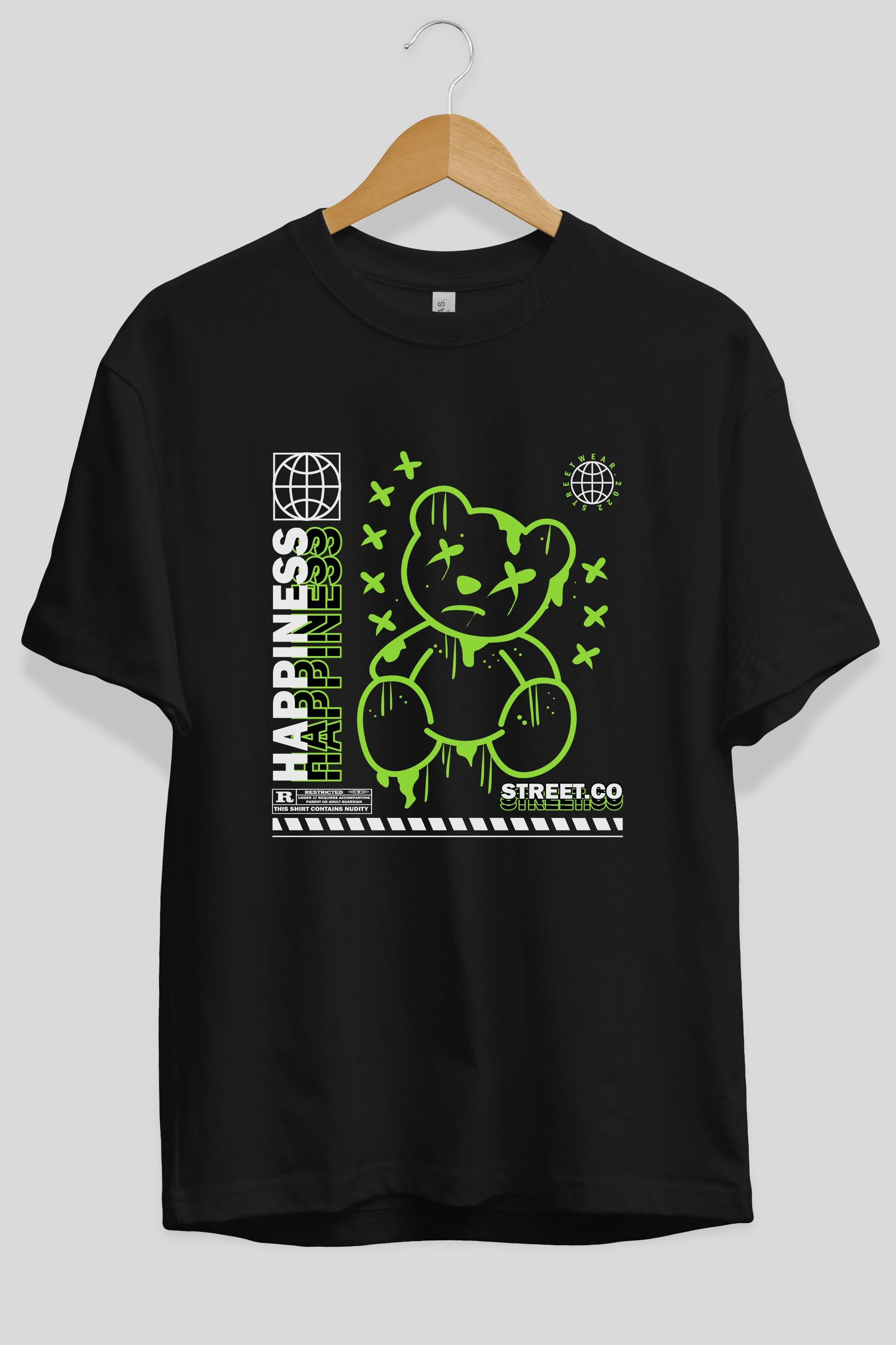 Happiness Bear 3 Ön Baskılı Oversize t-shirt Erkek Kadın Unisex