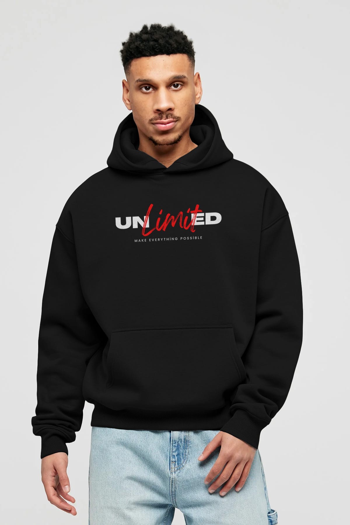 Unlimited Yazılı Ön Baskılı Oversize Hoodie Kapüşonlu Sweatshirt Erkek Kadın Unisex