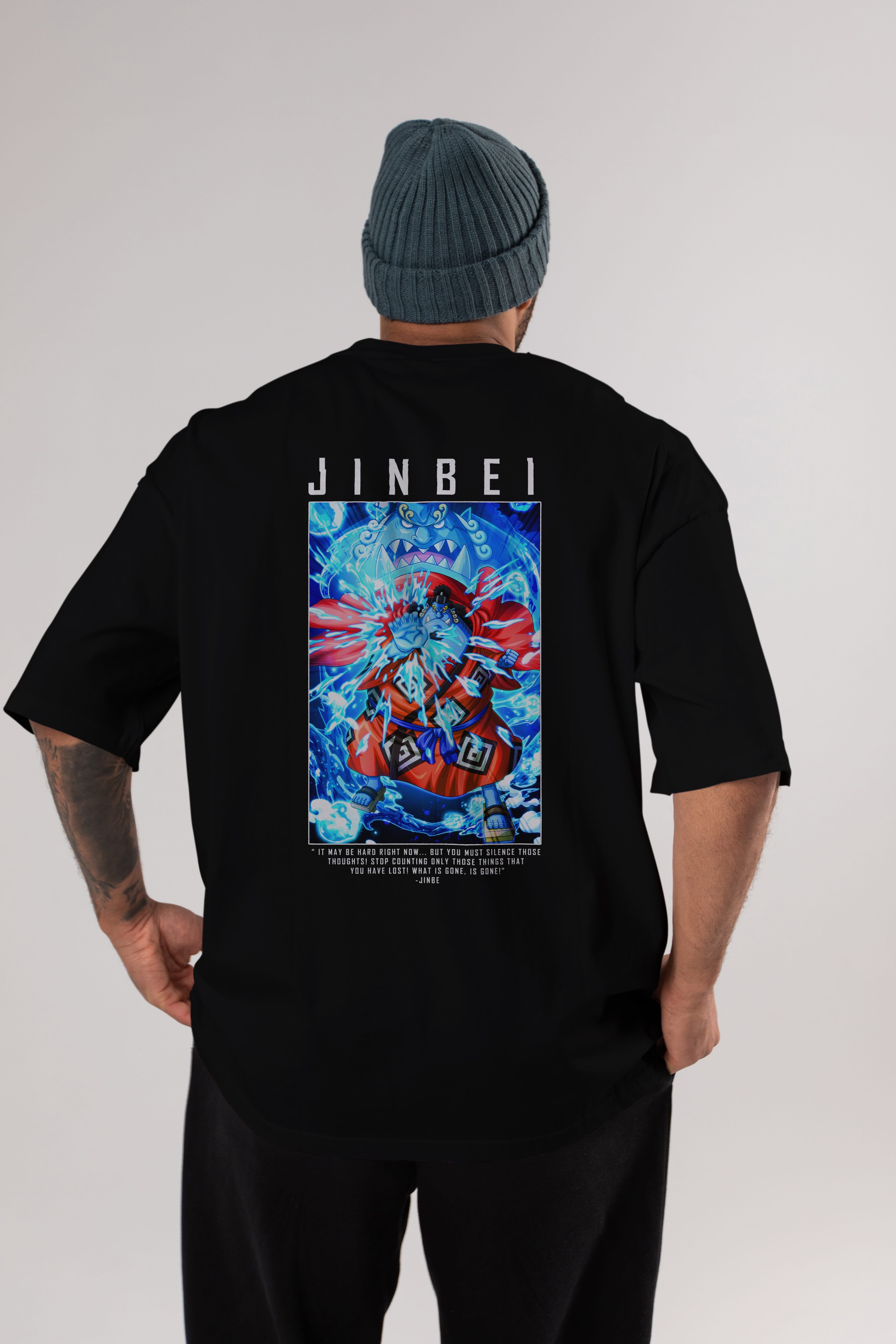 Jinbei Anime Arka Baskılı Oversize t-shirt Erkek Kadın Unisex %100 pamuk tişort