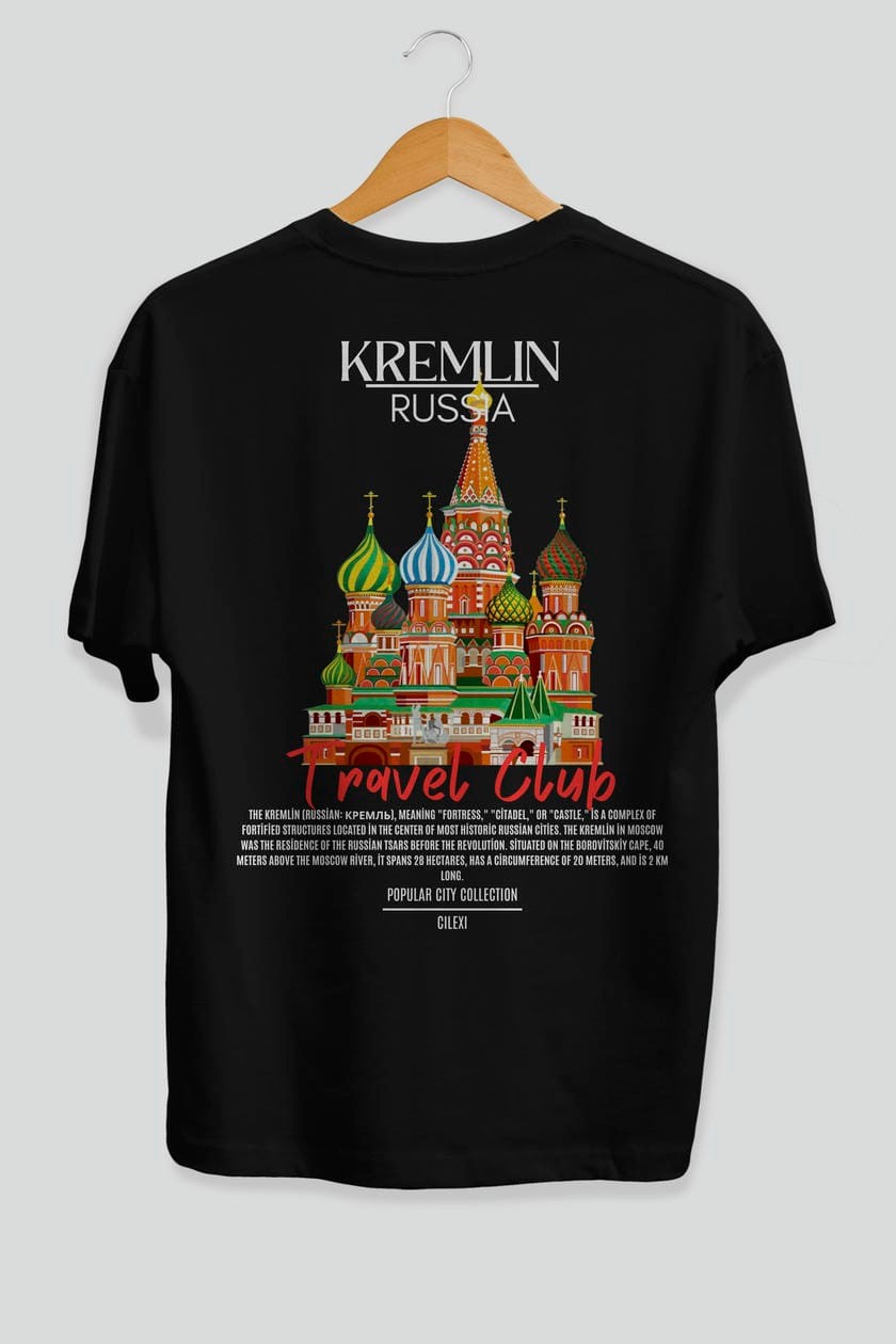 Kremlin Russia Arka Baskılı Oversize t-shirt Erkek Kadın Pamuk Bisiklet Yaka tişort