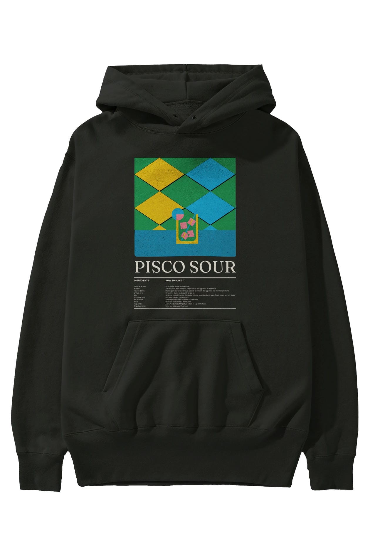 Pisco Sour Kokteyl ön Baskılı Hoodie Oversize Kapüşonlu Sweatshirt Erkek Kadın