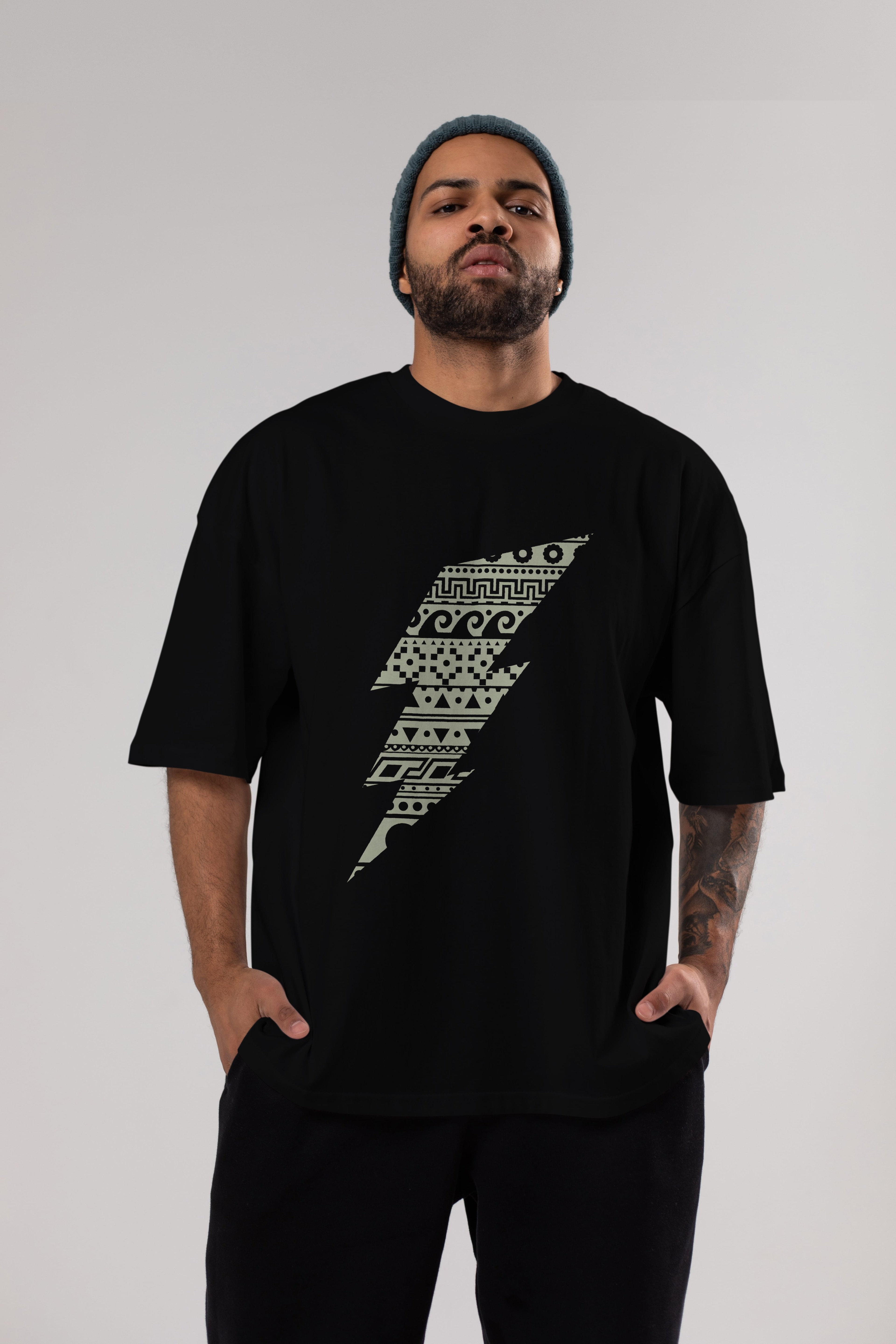 Thunderbolt Ön Baskılı Oversize t-shirt %100 pamuk Erkek Kadın Unisex