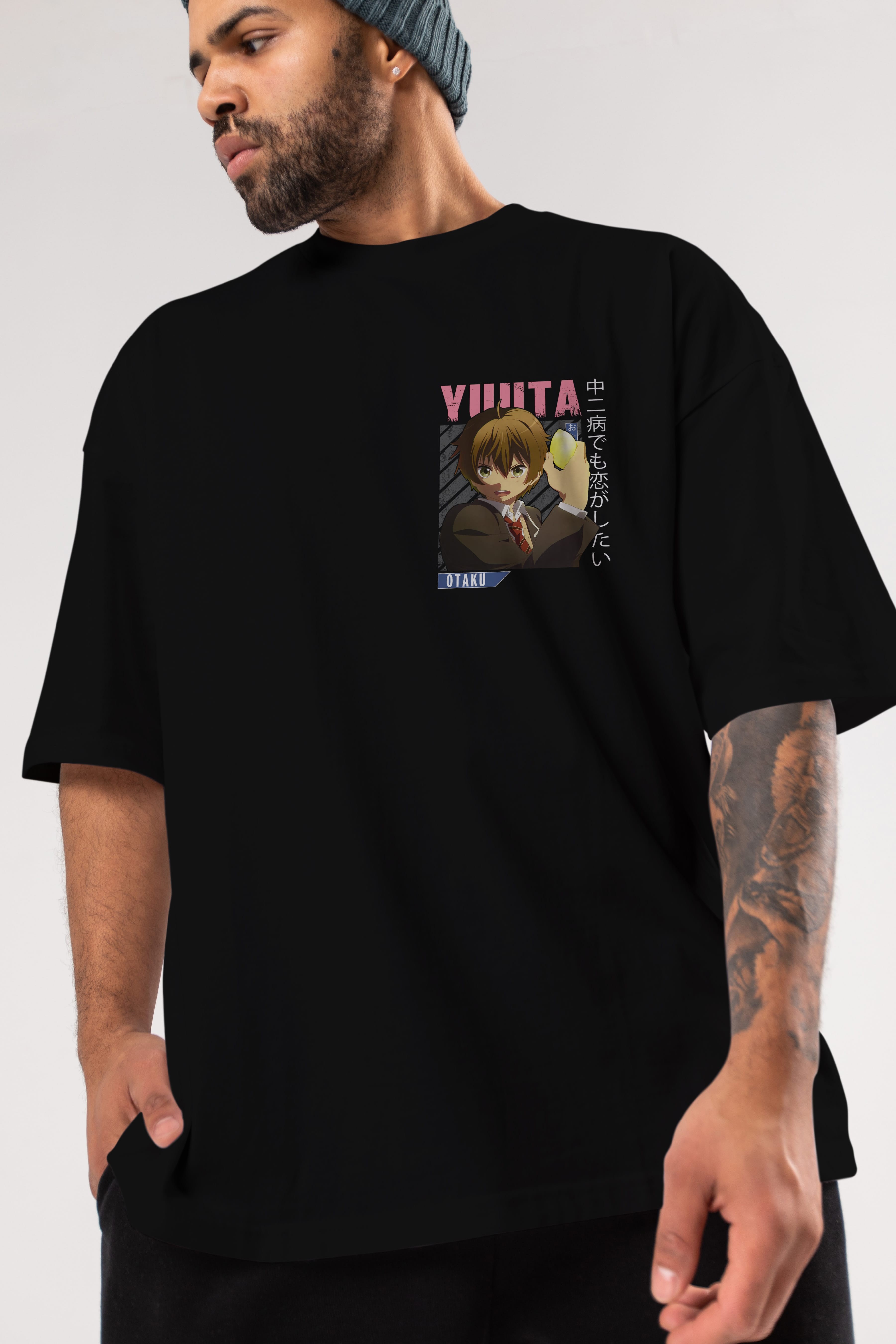 Yuuta Togashi 2 Ön Sol Baskılı Oversize t-shirt Erkek Kadın Unisex %100 Pamuk Bisiklet Yaka tişort