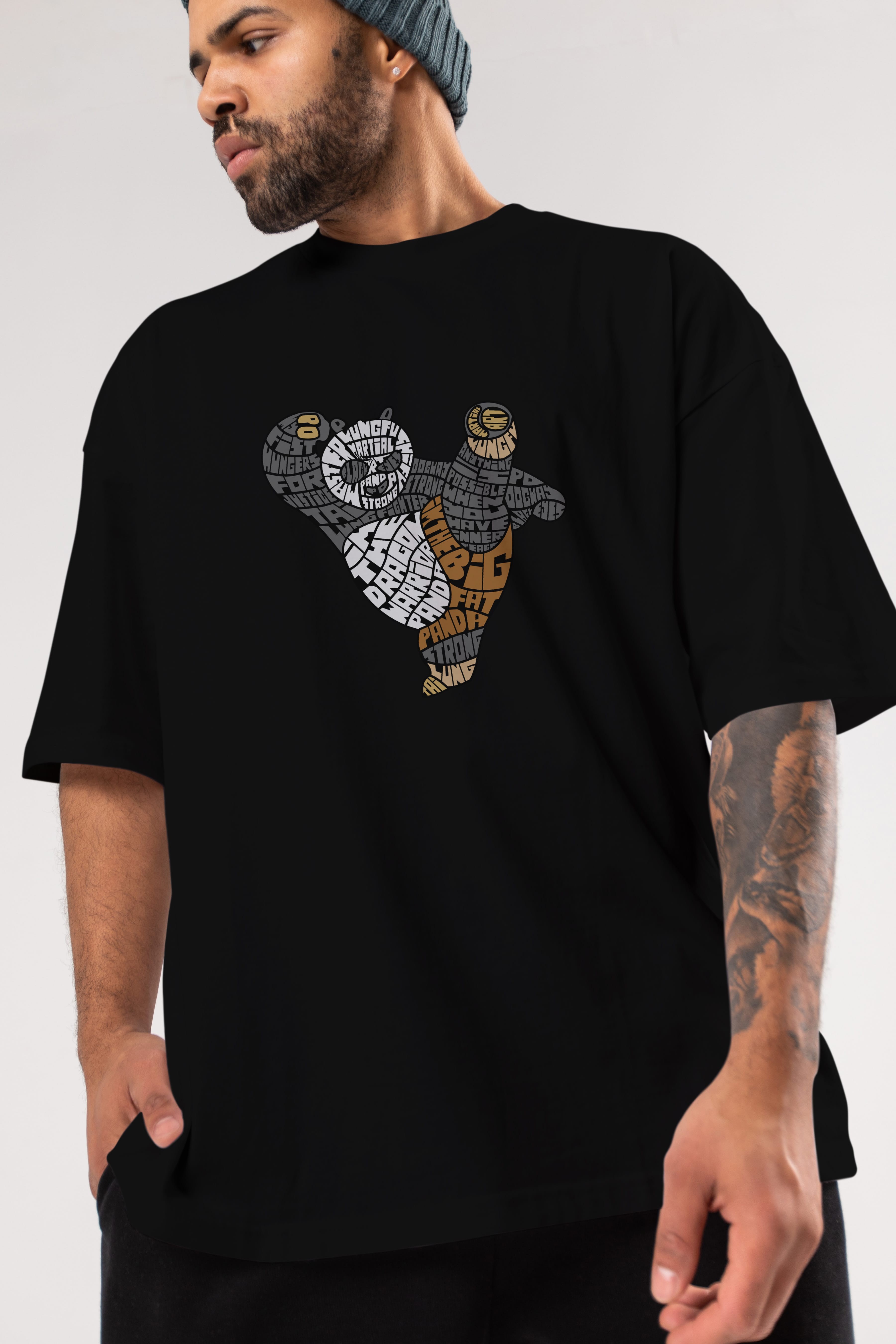 Warrior Panda Ön Baskılı Oversize t-shirt %100 pamuk Erkek Kadın Unisex