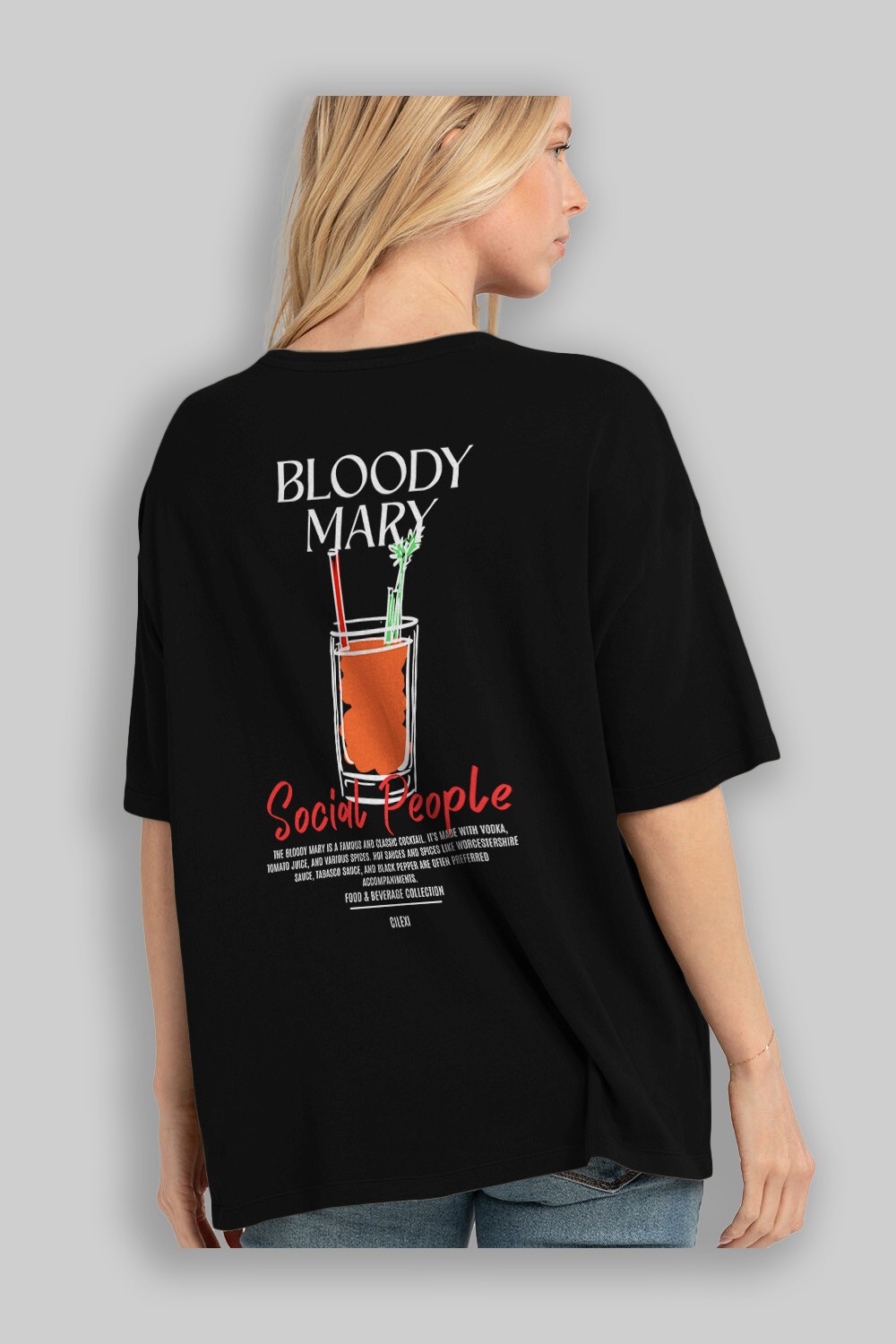 Bloody Mary Kokteyl Serisi Baskılı Oversize t-shirt Erkek Kadın Unisex %100 Pamuk Bisiklet Yaka tişort