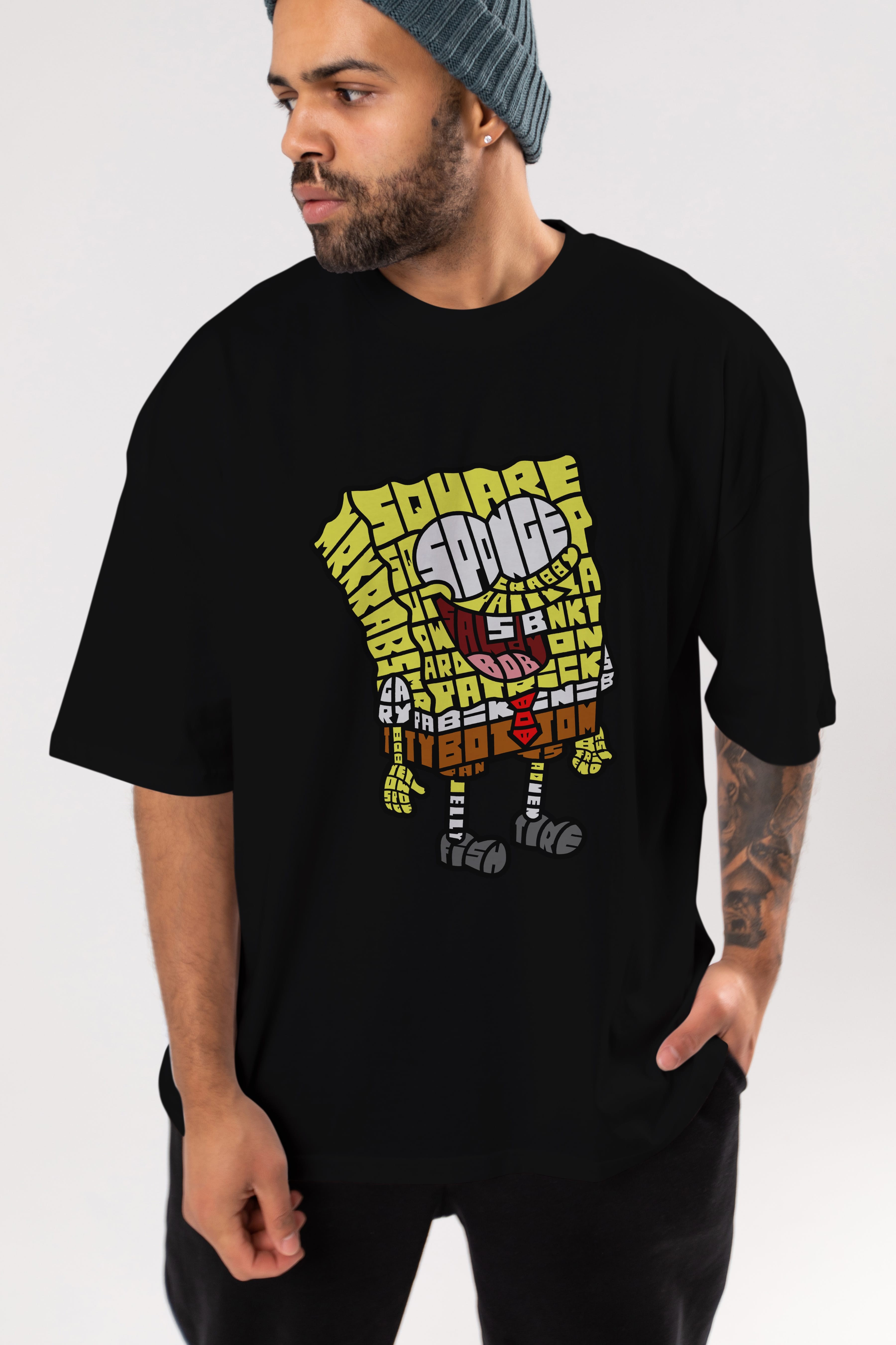 Yellow Sponge Ön Baskılı Oversize t-shirt %100 pamuk Erkek Kadın Unisex