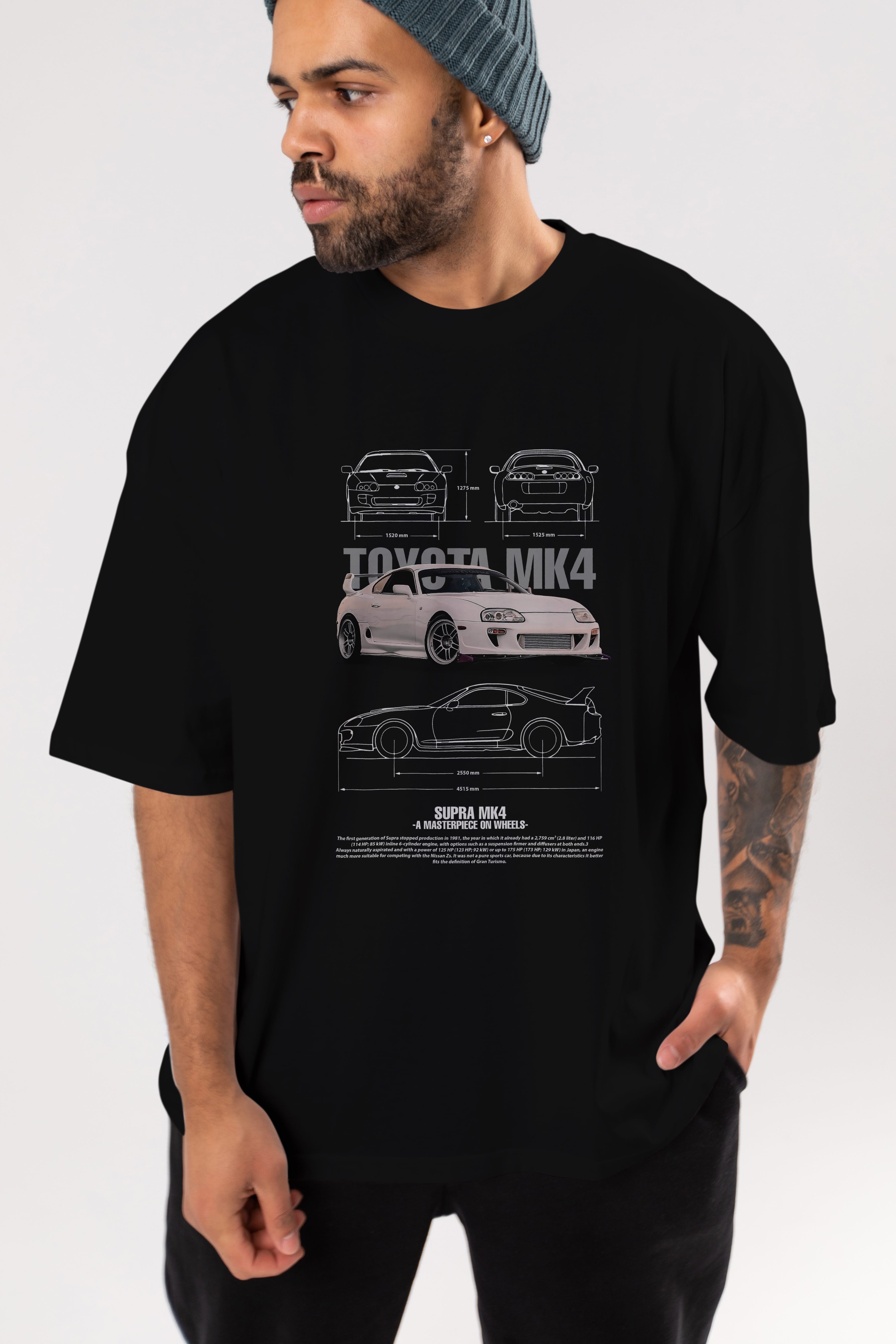 Toyota SUPRA MK4 2 Ön Baskılı Oversize t-shirt Erkek Kadın Unisex %100 Pamuk Bisiklet Yaka tişort