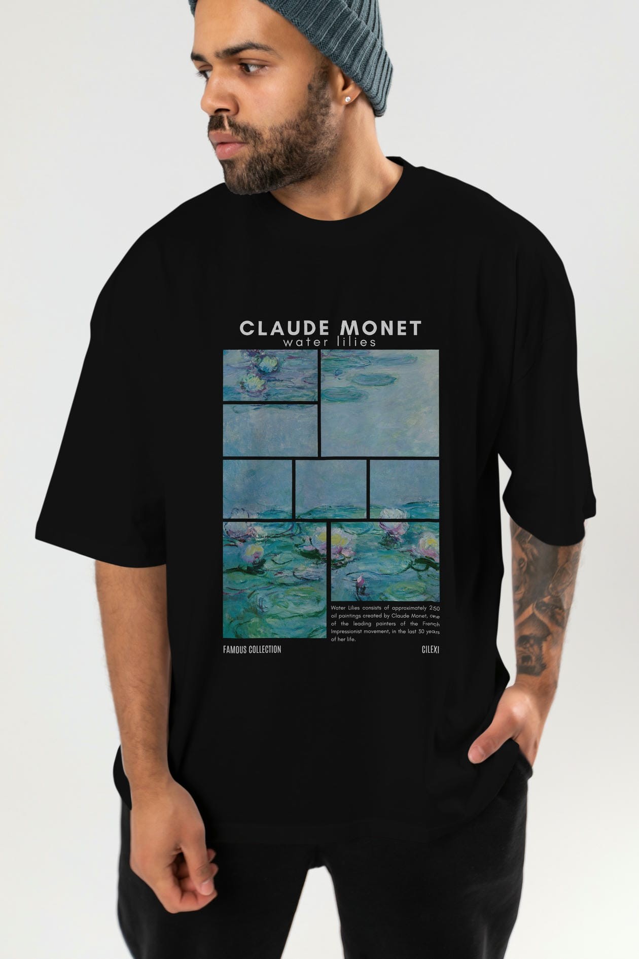 Claude Monet ön Baskılı Oversize t-shirt Erkek Kadın Bisiklet Yaka Pamuk tişort