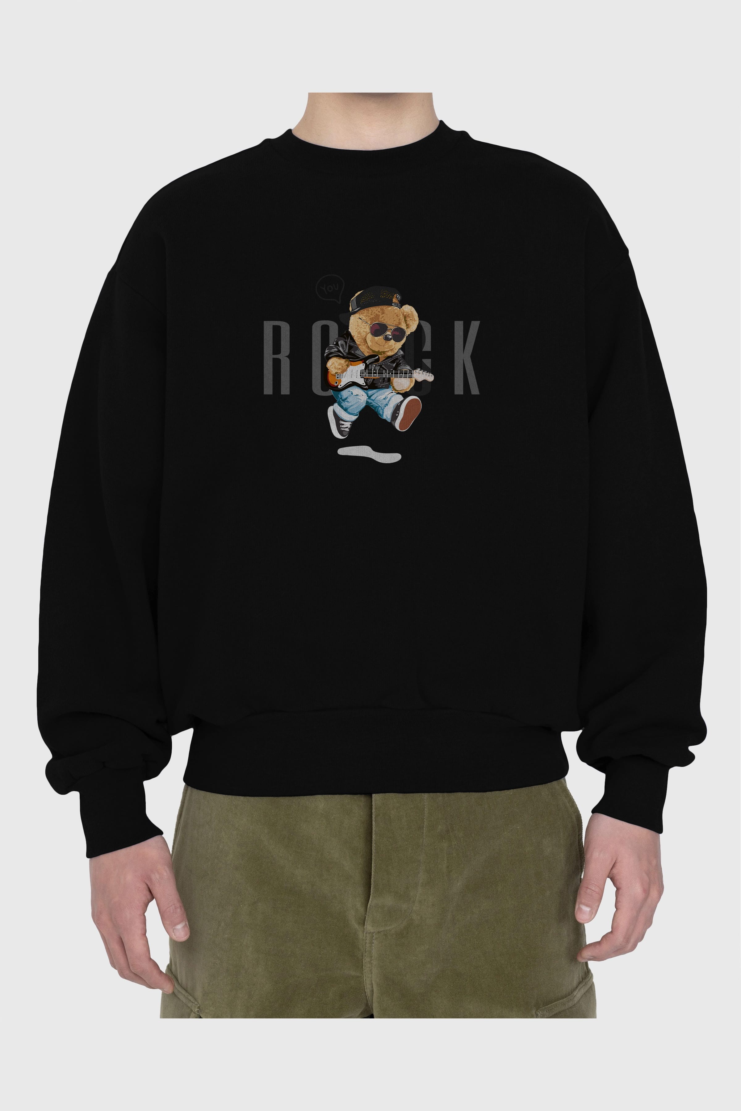 Teddy Bear Rock Ön Baskılı Oversize Sweatshirt Erkek Kadın Unisex