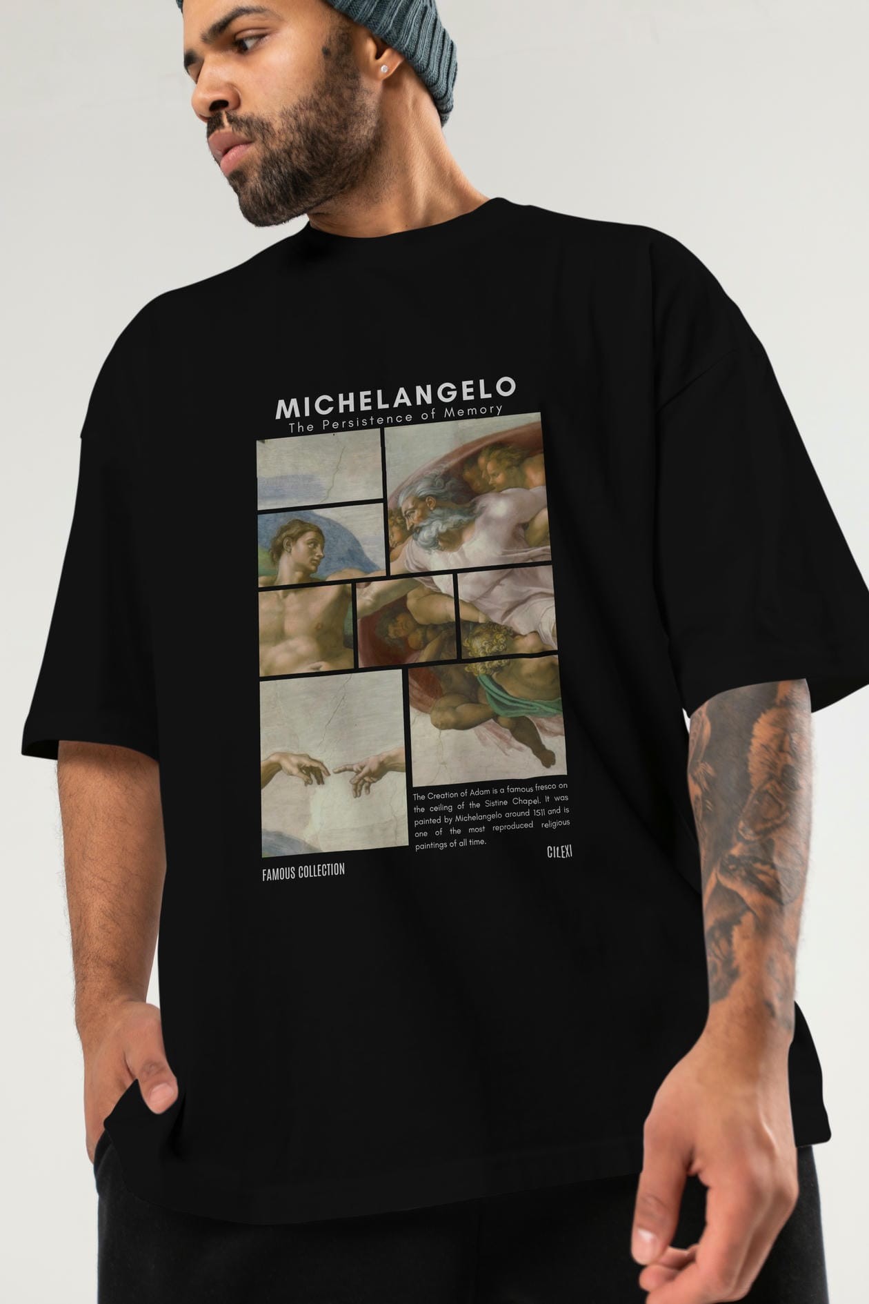 Michelangelo ön Baskılı Oversize t-shirt Erkek Kadın Bisiklet Yaka Pamuk tişort