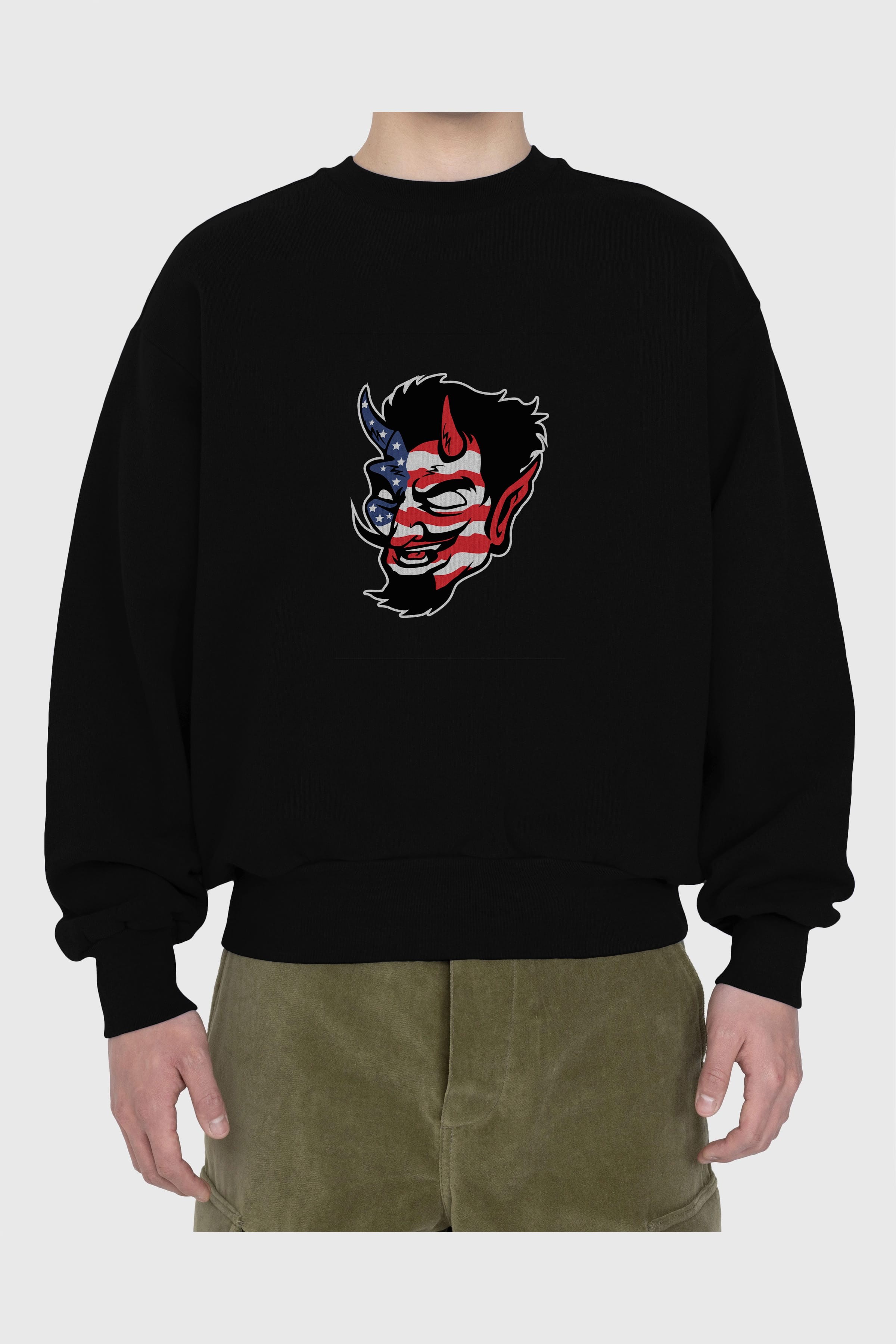American Devil Ön Baskılı Oversize Sweatshirt Erkek Kadın Unisex