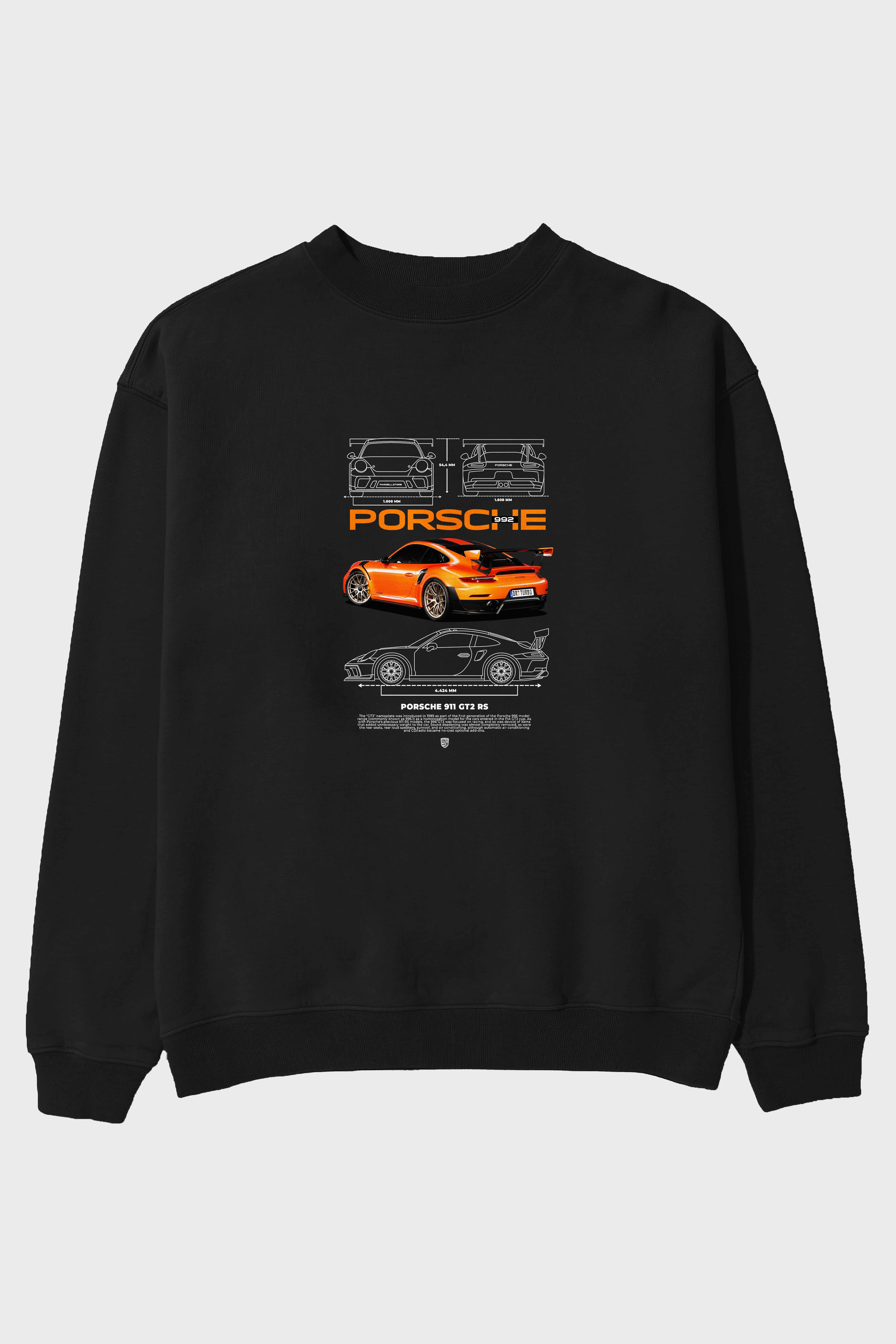 PORSCHE 992 Ön Baskılı Anime Oversize Sweatshirt Erkek Kadın Unisex