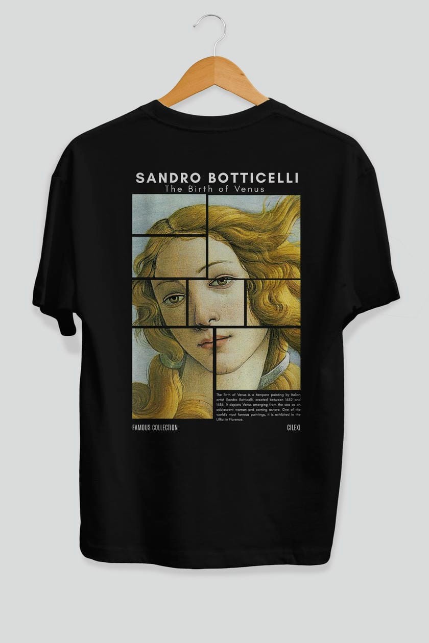 Sandro Botticelli Arka Baskılı Oversize t-shirt Erkek Kadın Bisiklet Yaka Pamuk tişort