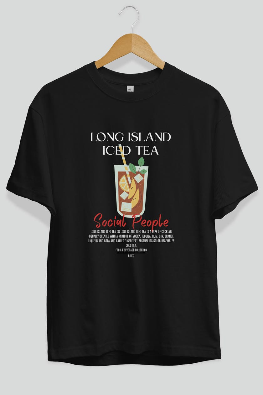 Long Island ıced tea Kokteyl Serisi ön Baskılı Oversize t-shirt Erkek Kadın %100 Pamuk Bisiklet Yaka tişort