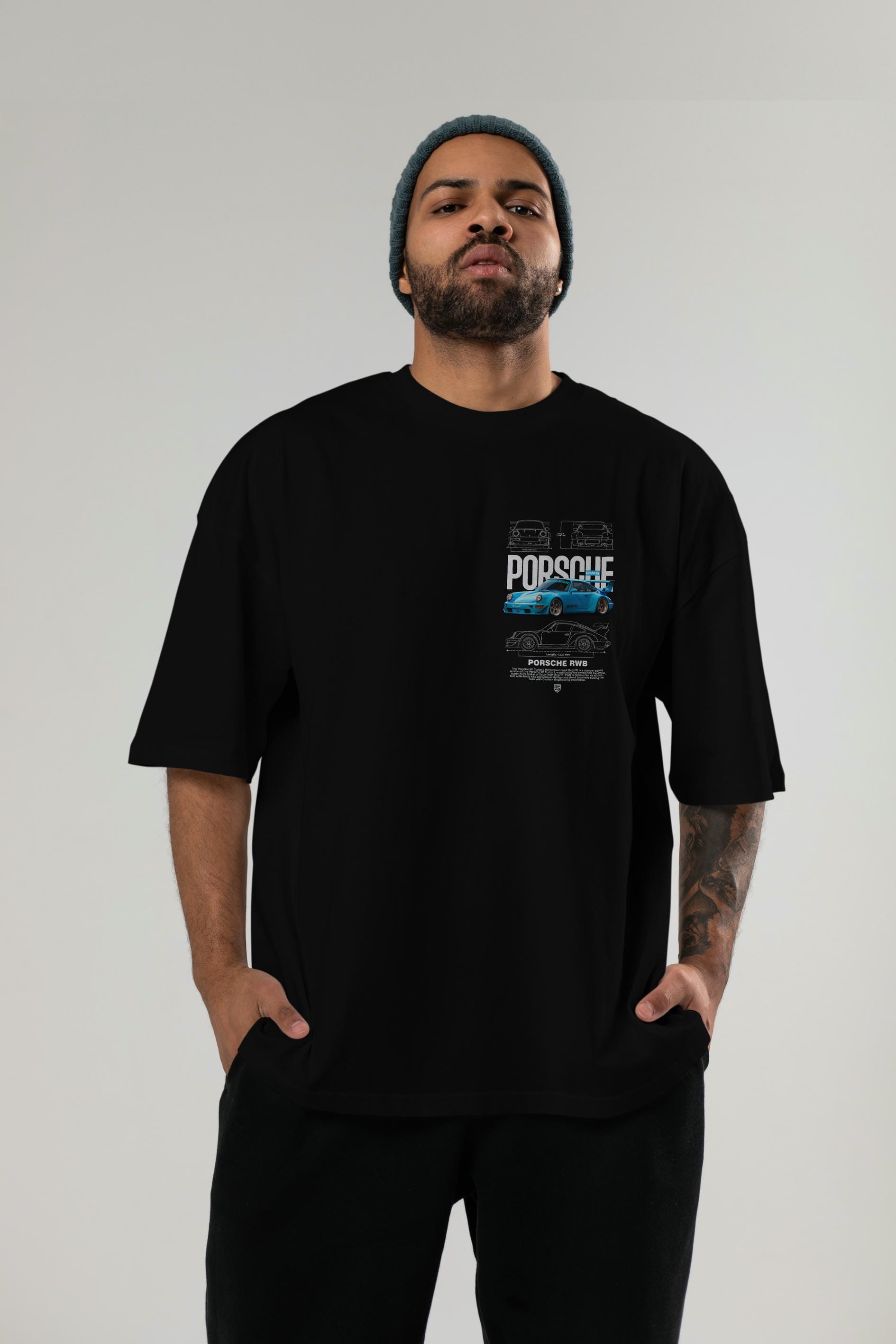 porsche 911 turbo s RWB Ön Sol Baskılı Oversize t-shirt Erkek Kadın Unisex %100 Pamuk Bisiklet Yaka tişort