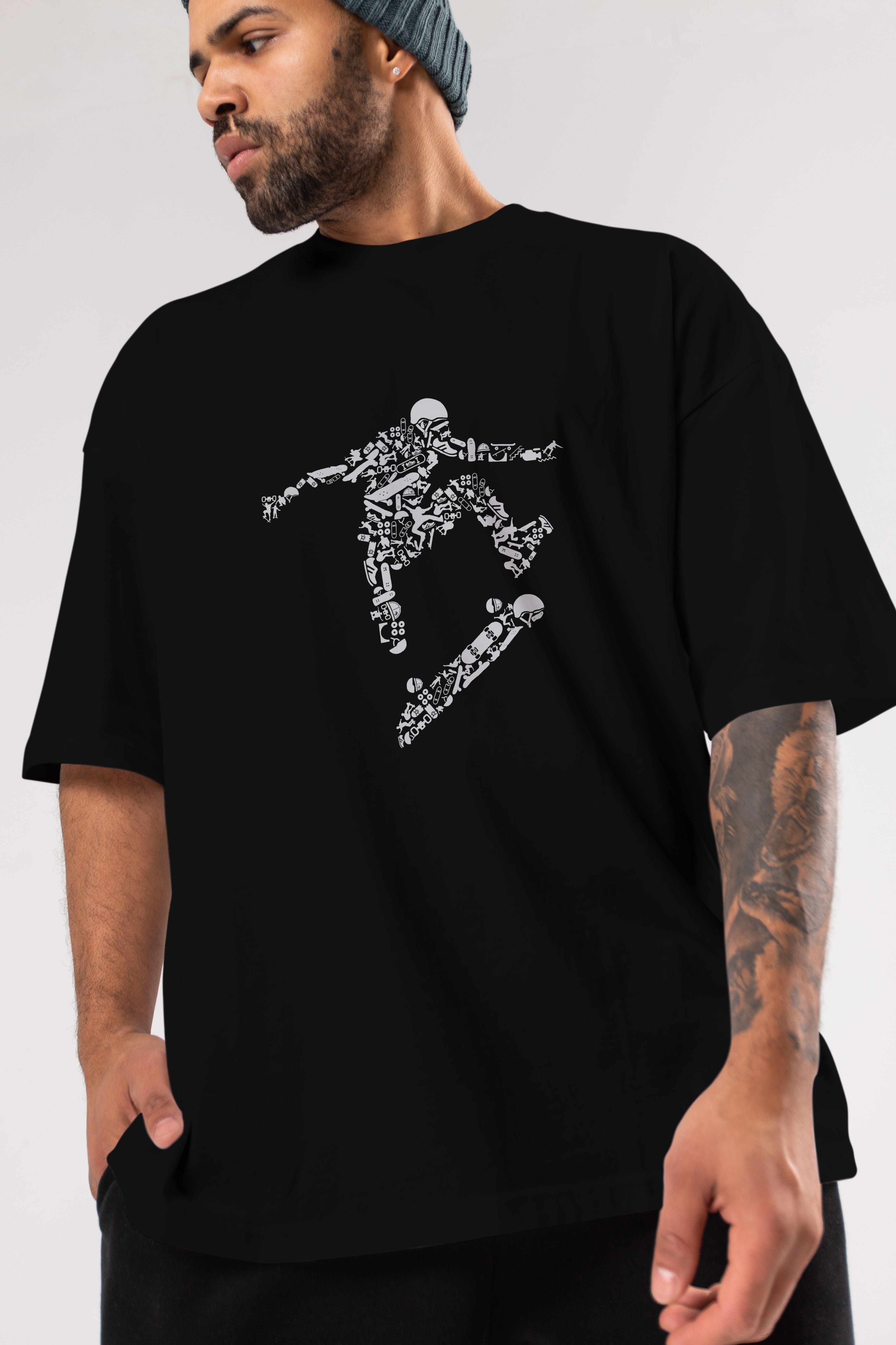 Skater Ön Baskılı Oversize t-shirt %100 pamuk Erkek Kadın Unisex