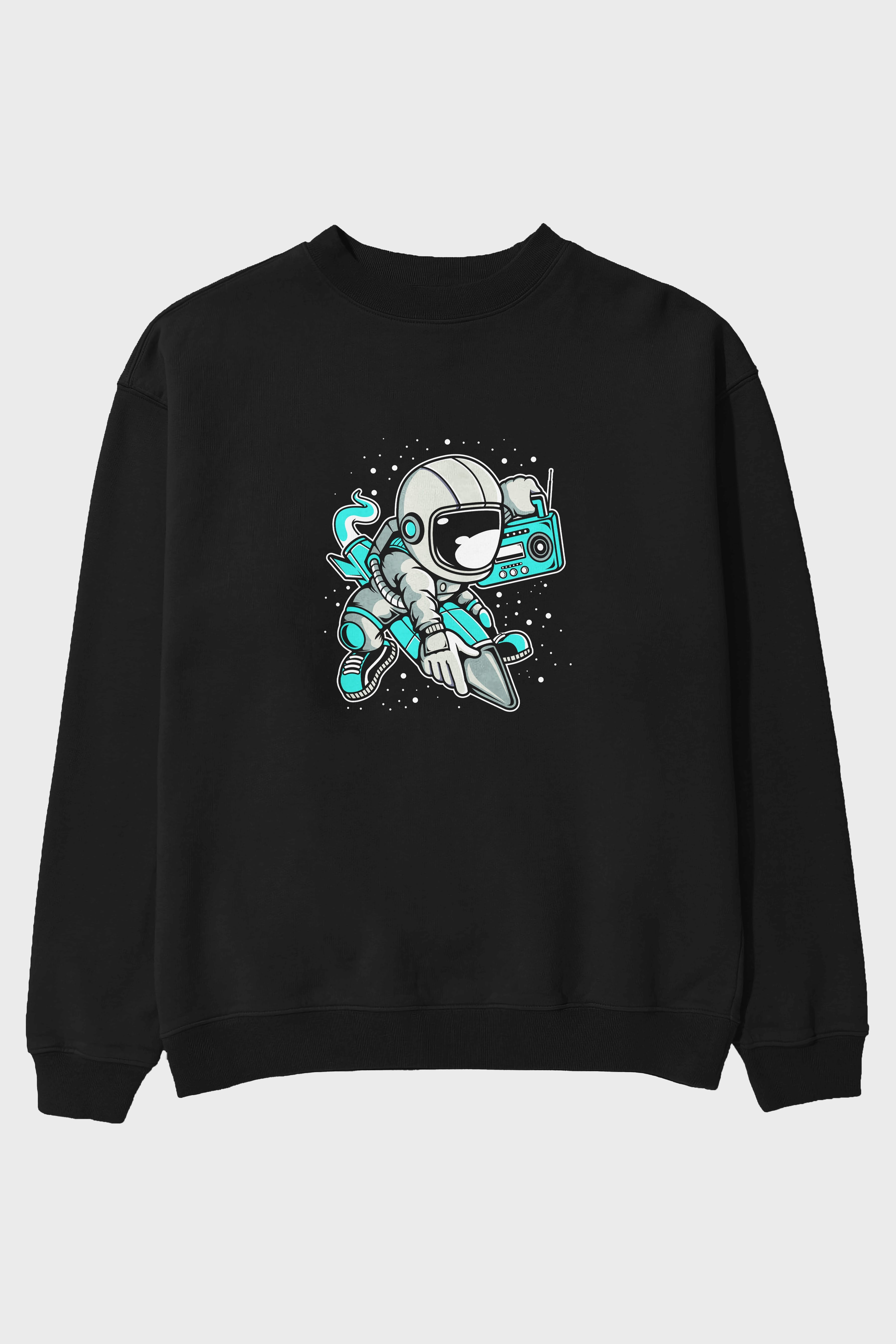 Astronaut Rocket (2) Ön Baskılı Oversize Sweatshirt Erkek Kadın Unisex