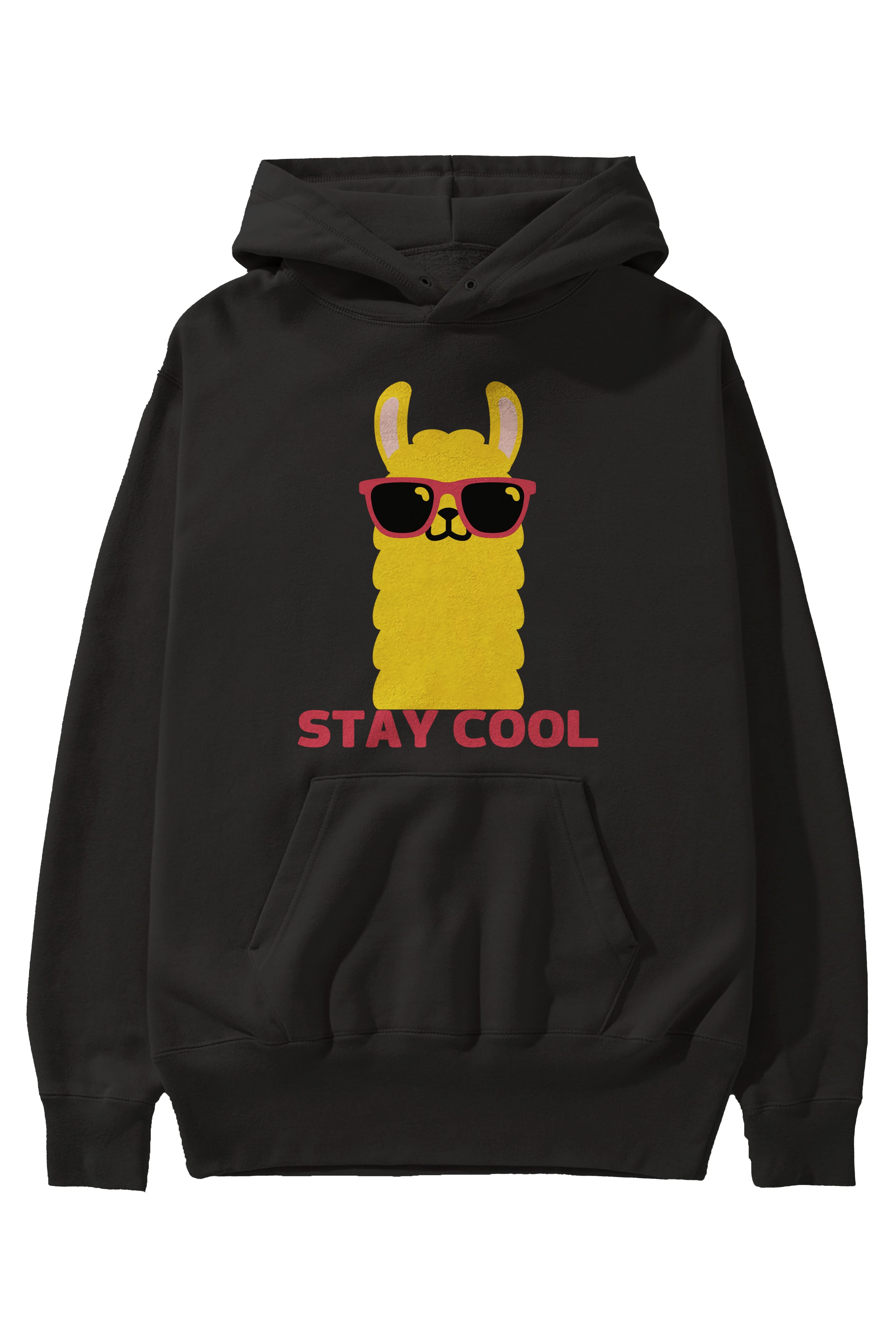 Stay Cool Yazılı Lama Ön Baskılı Oversize Hoodie Kapüşonlu Sweatshirt Erkek Kadın Unisex