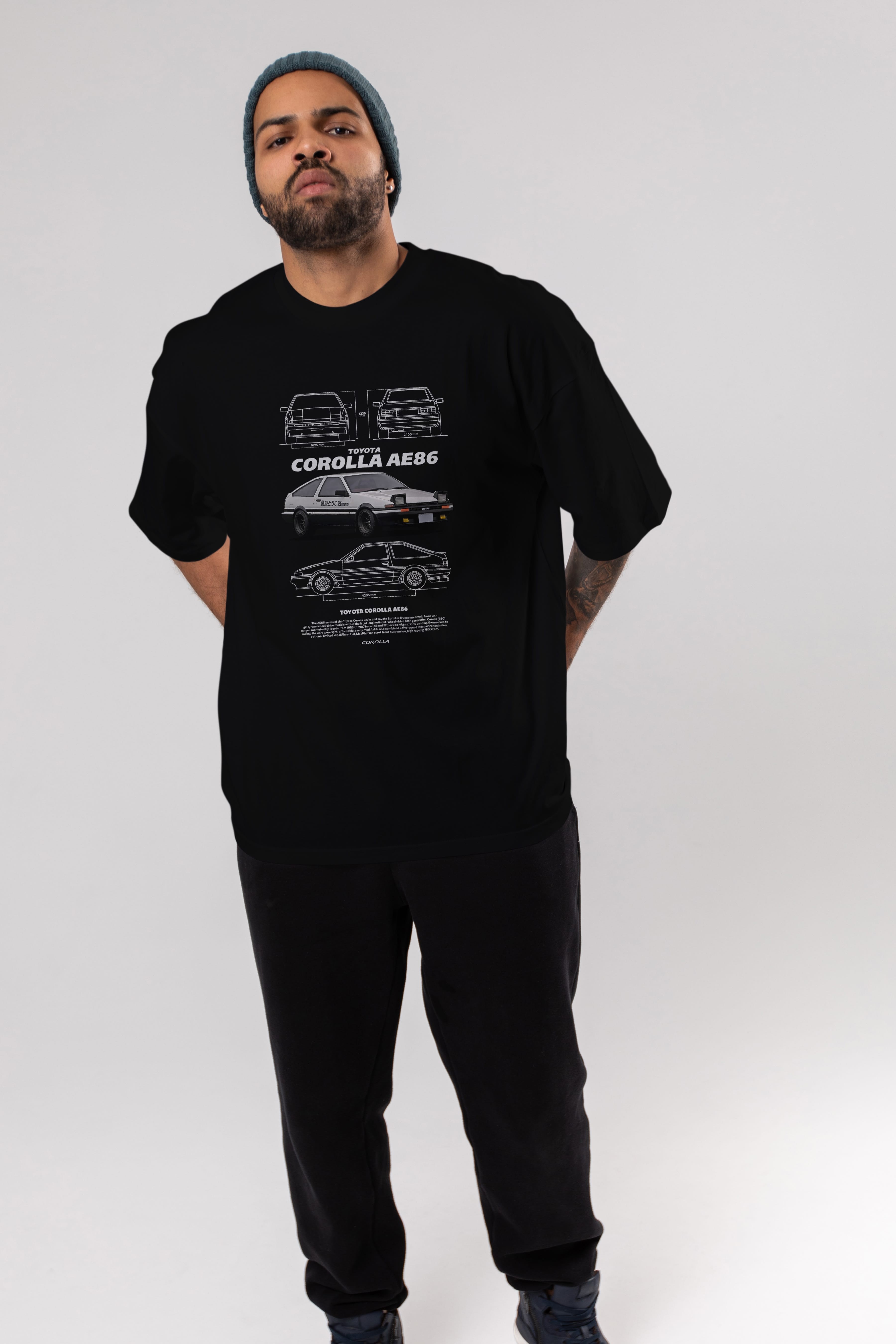 Toyota COROLLA AE86 1 Ön Baskılı Oversize t-shirt Erkek Kadın Unisex %100 Pamuk Bisiklet Yaka tişort