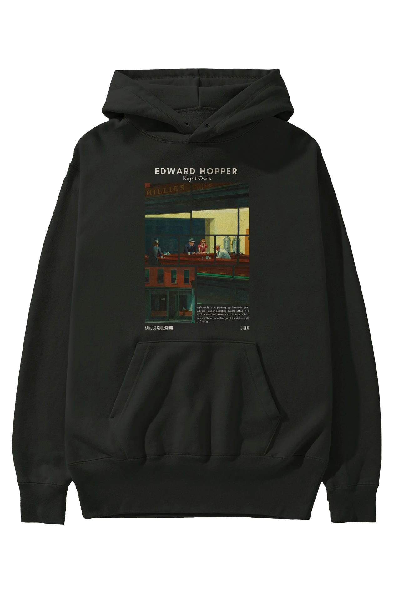 Edward Hopper Night Owls ön Baskılı Hoodie Oversize Kapüşonlu Sweatshirt Erkek Kadın