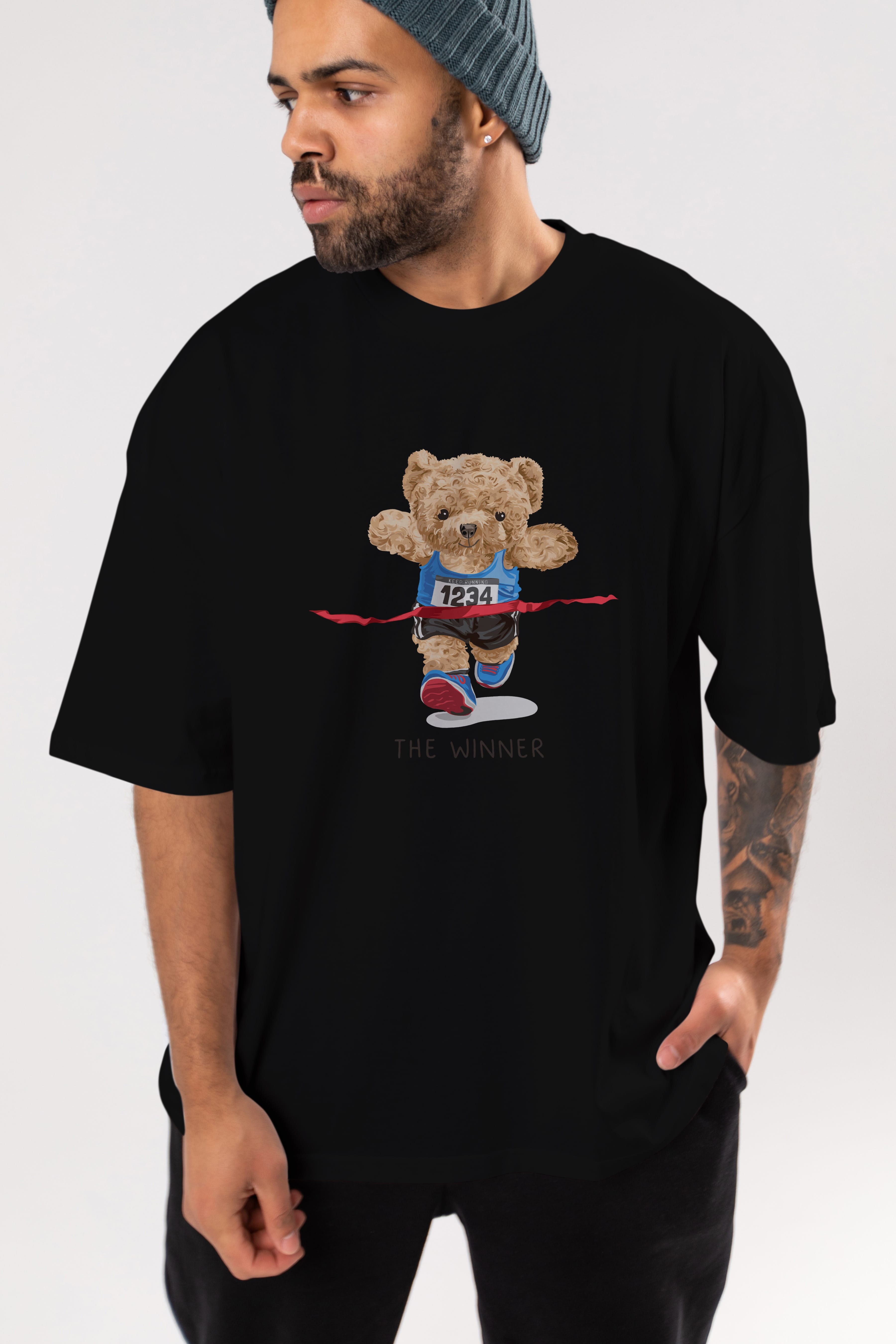 Teddy Bear The Winner Ön Baskılı Oversize t-shirt Erkek Kadın Unisex %100 Pamuk