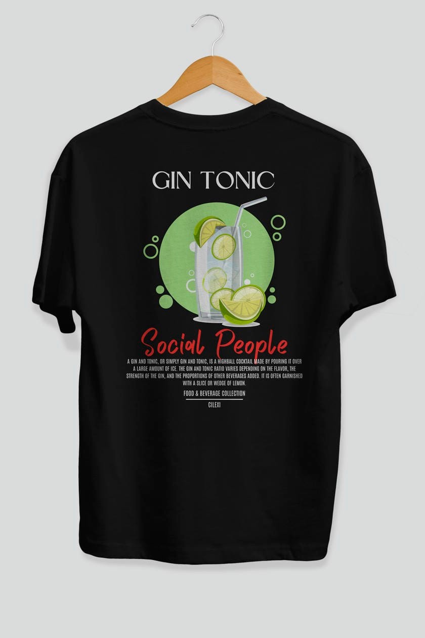 Gın Tonıc Kokteyl Serisi Baskılı Oversize t-shirt Erkek Kadın Unisex %100 Pamuk Bisiklet Yaka tişort