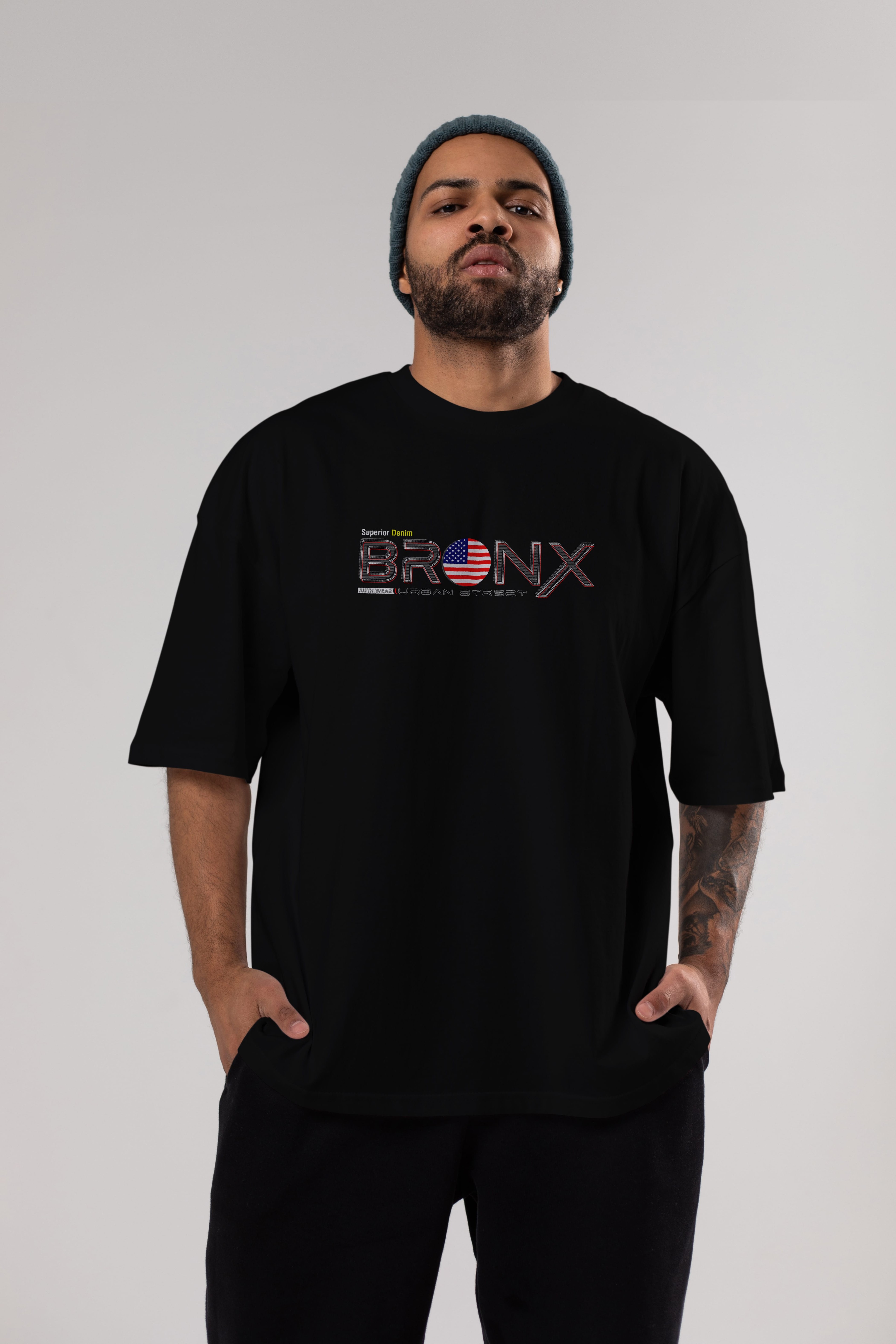 Bronx Ön Baskılı Oversize t-shirt Erkek Kadın Unisex