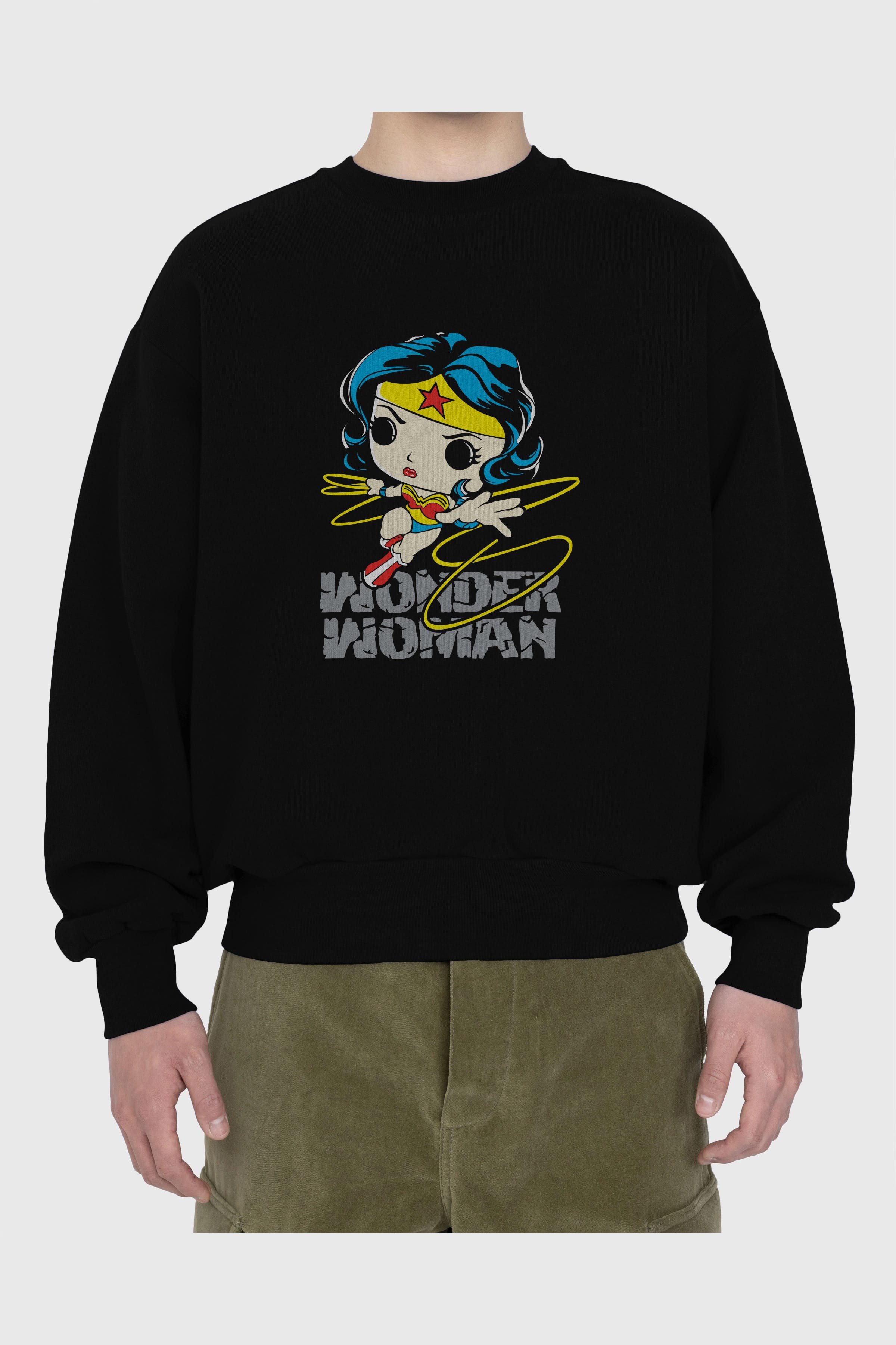 Wonder Woman Ön Baskılı Oversize Sweatshirt Erkek Kadın Unisex