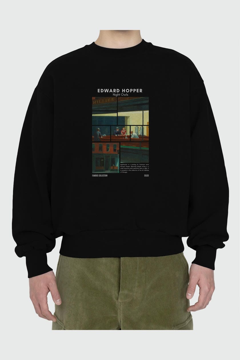 Edward Hopper Night Owls ön Baskılı Oversize Sweatshirt Erkek Kadın Unisex