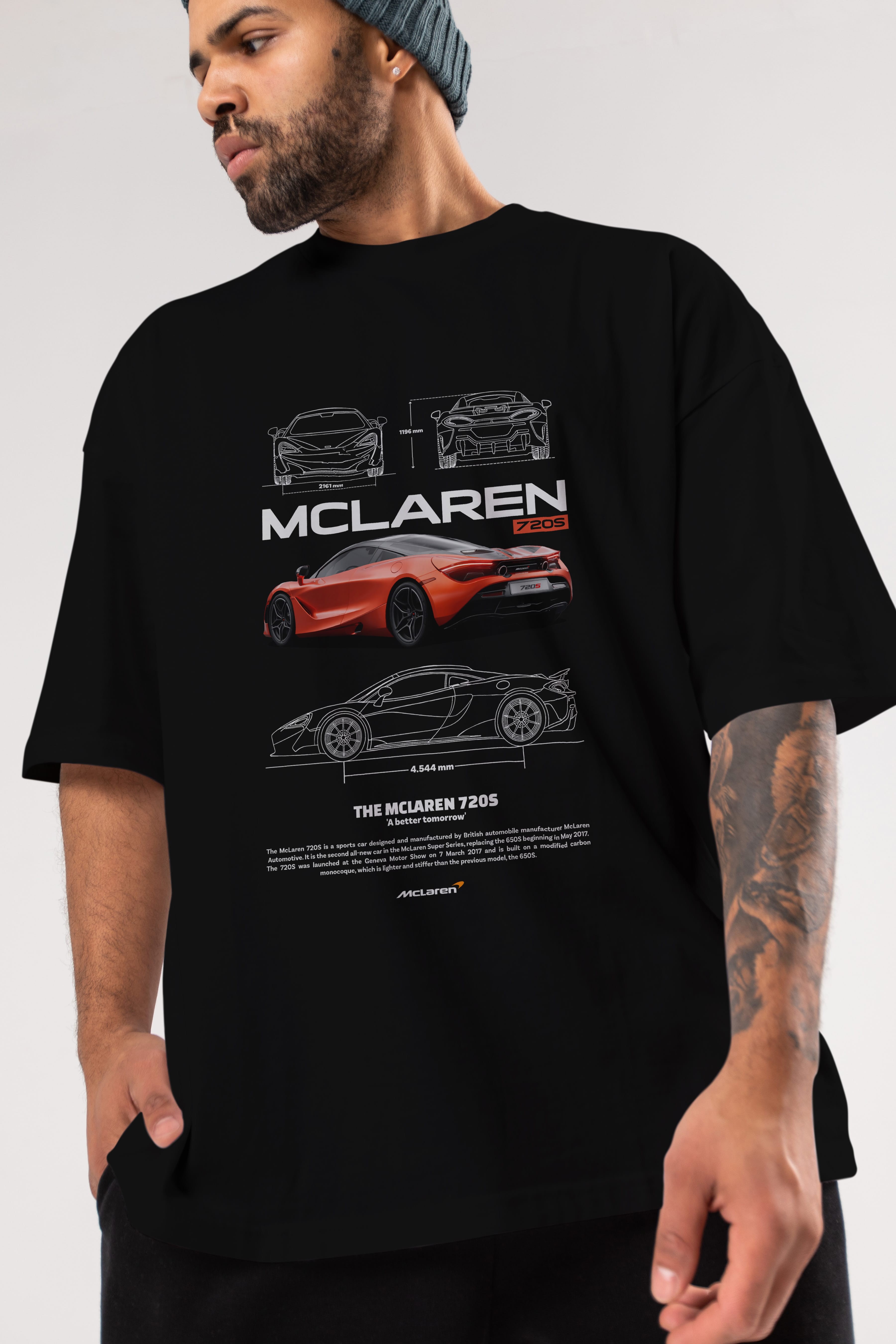 MCLAREN 720S 1 Ön Baskılı Oversize t-shirt Erkek Kadın Unisex %100 Pamuk Bisiklet Yaka tişort