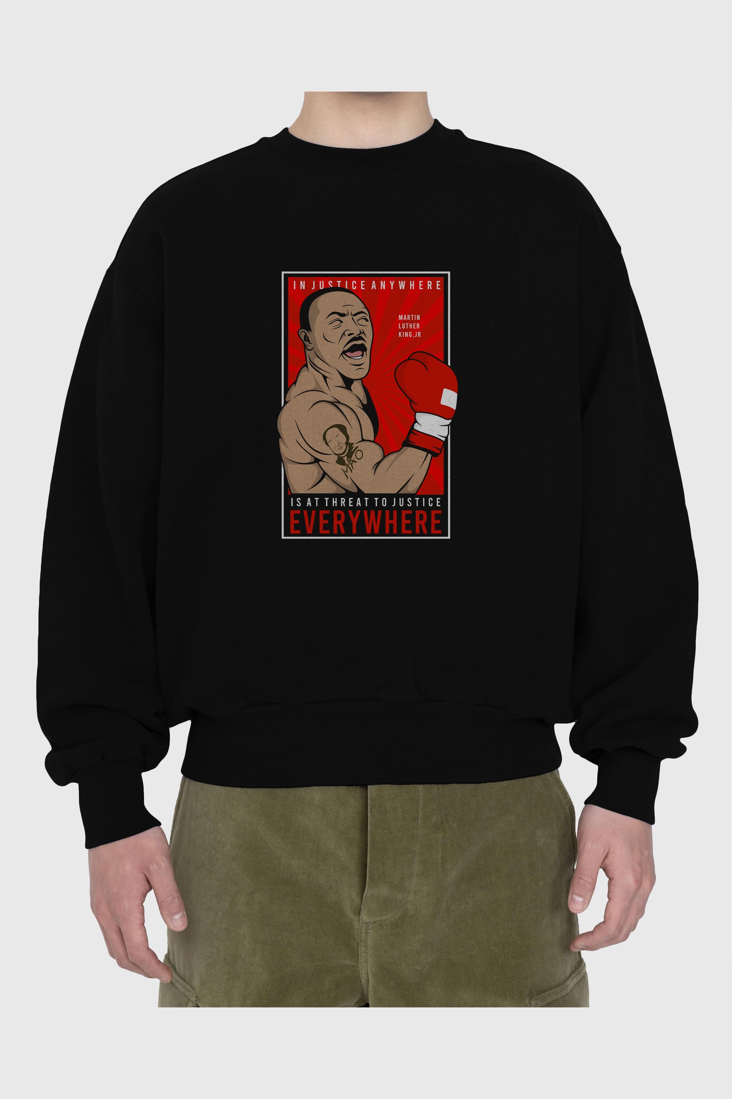 Luther King Boxer Ön Baskılı Oversize Sweatshirt Erkek Kadın Unisex