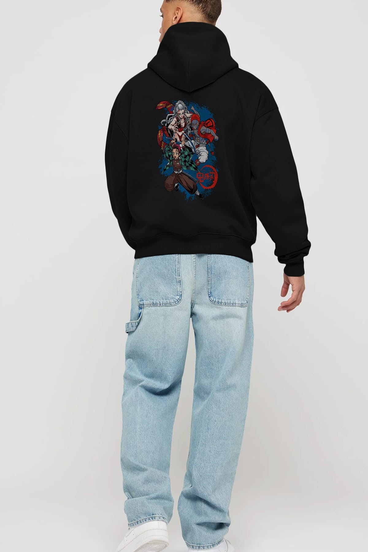 TANJIRO ,AKAZA,DAKI Anime Arka Baskılı Hoodie Oversize Kapüşonlu Sweatshirt Erkek Kadın Unisex