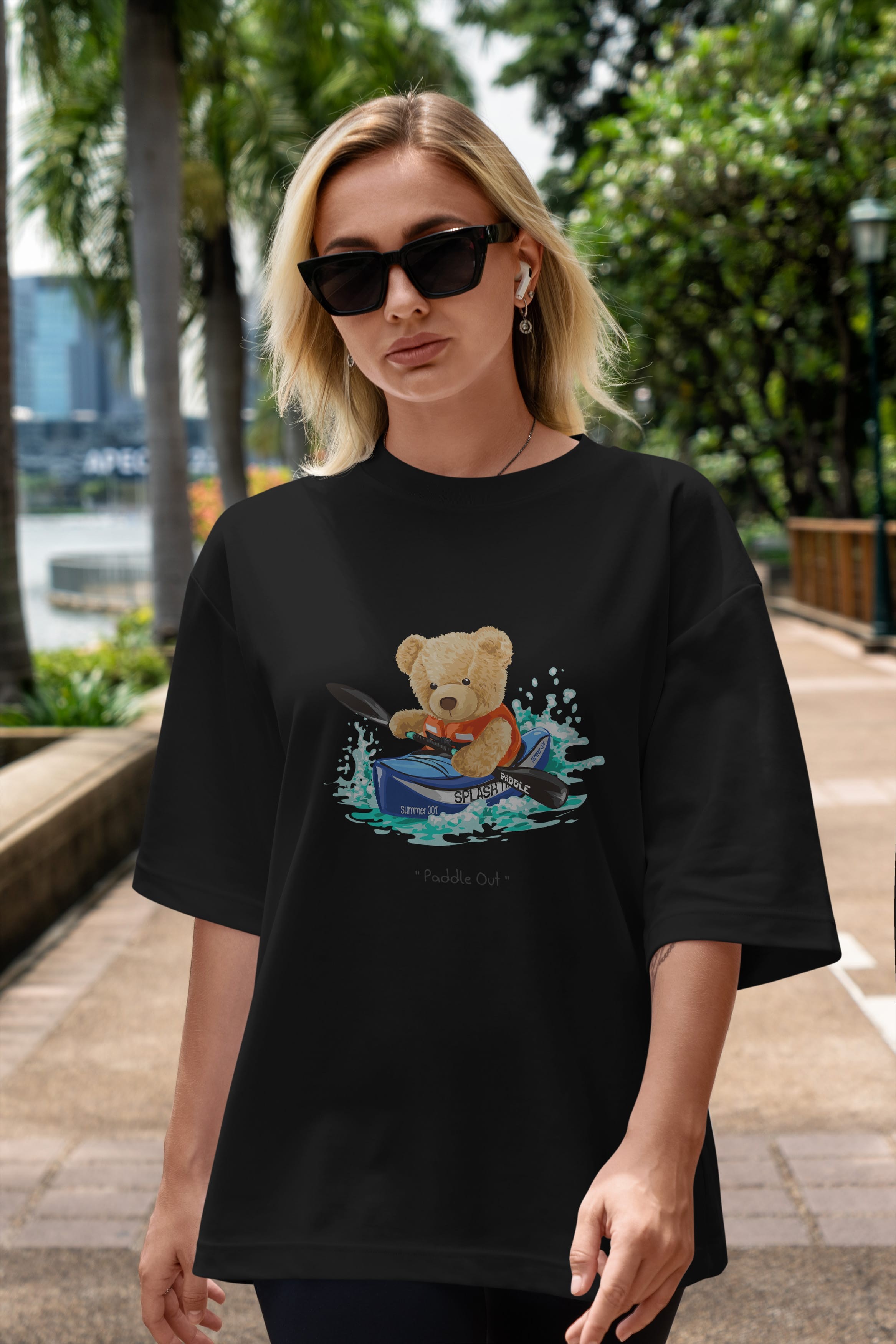 Teddy Bear Paddle Out Ön Baskılı Oversize t-shirt Erkek Kadın Unisex %100 Pamuk
