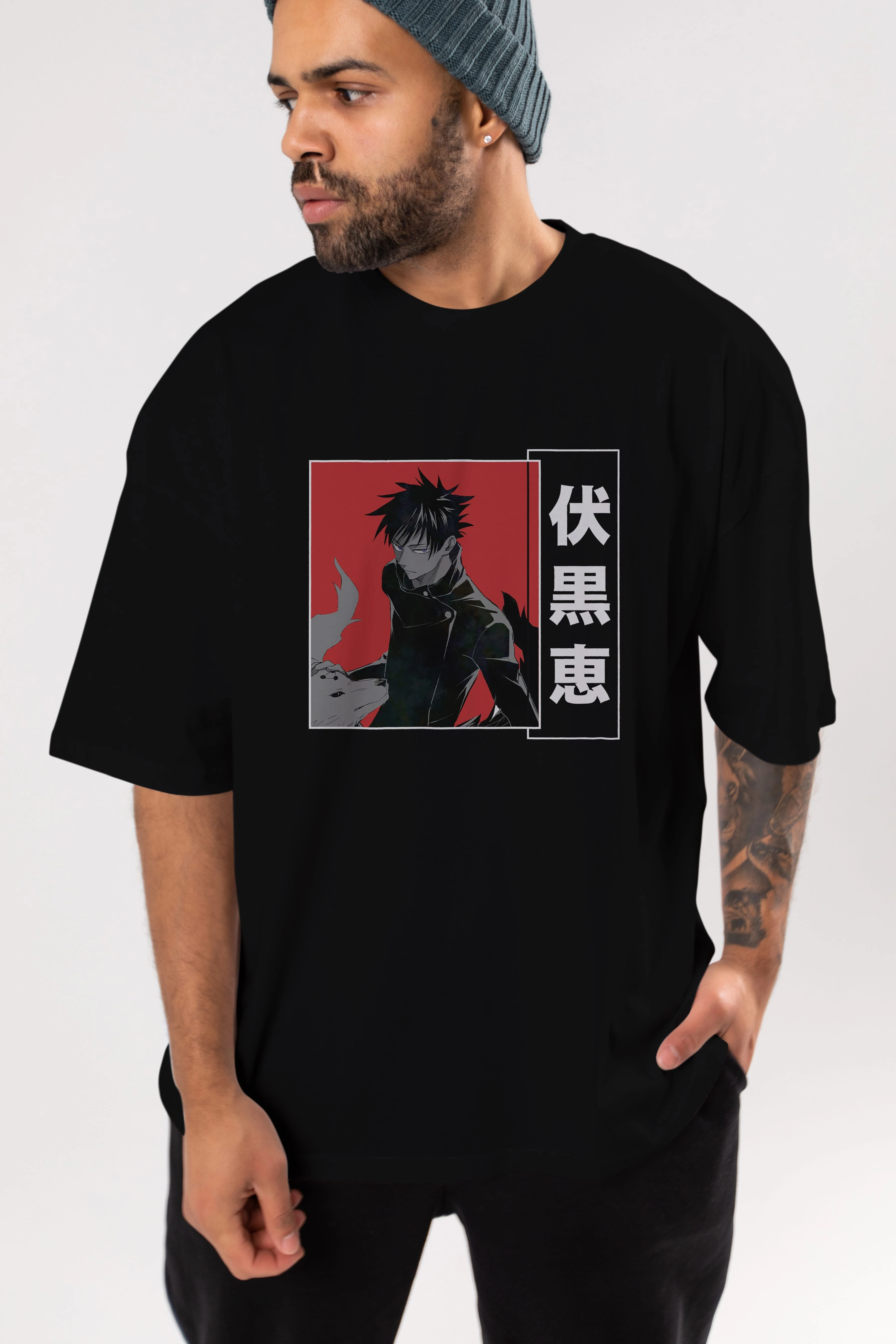 Megumi Fushiguro Anime Ön Baskılı Oversize t-shirt %100 pamuk Erkek Kadın Unisex