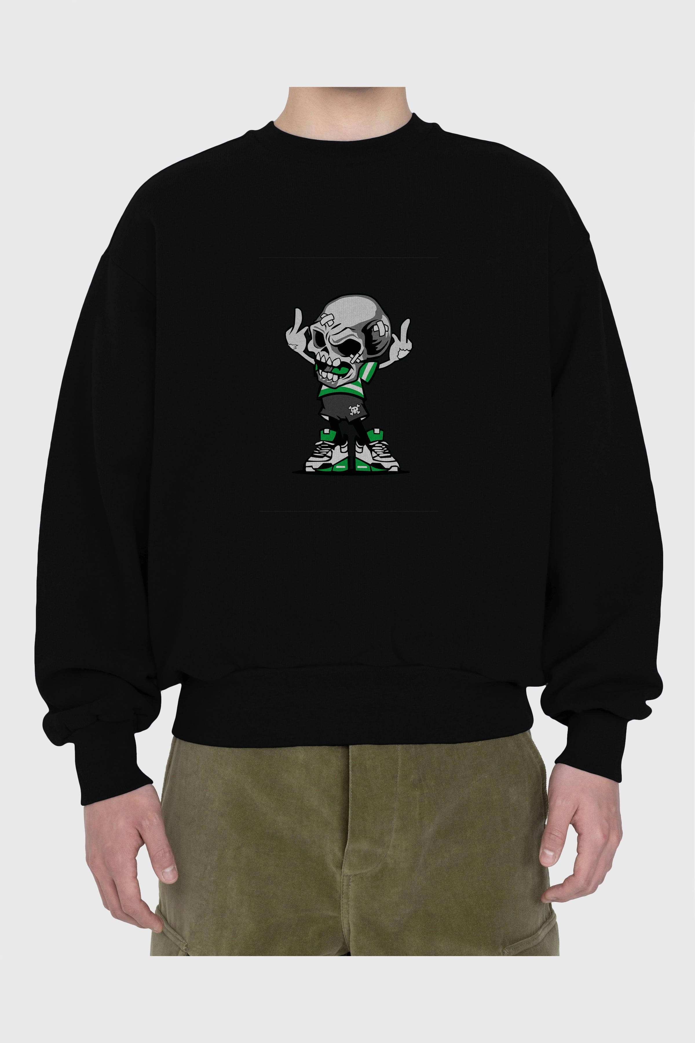 Skull F Hand Ön Baskılı Oversize Sweatshirt Erkek Kadın Unisex