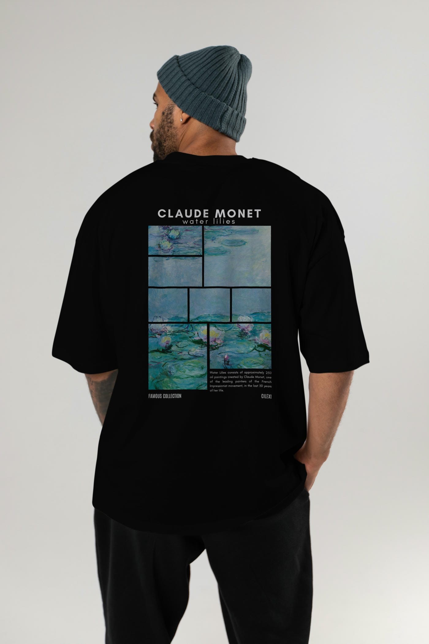 Claude Monet Arka Baskılı Oversize t-shirt Erkek Kadın Bisiklet Yaka Pamuk tişort