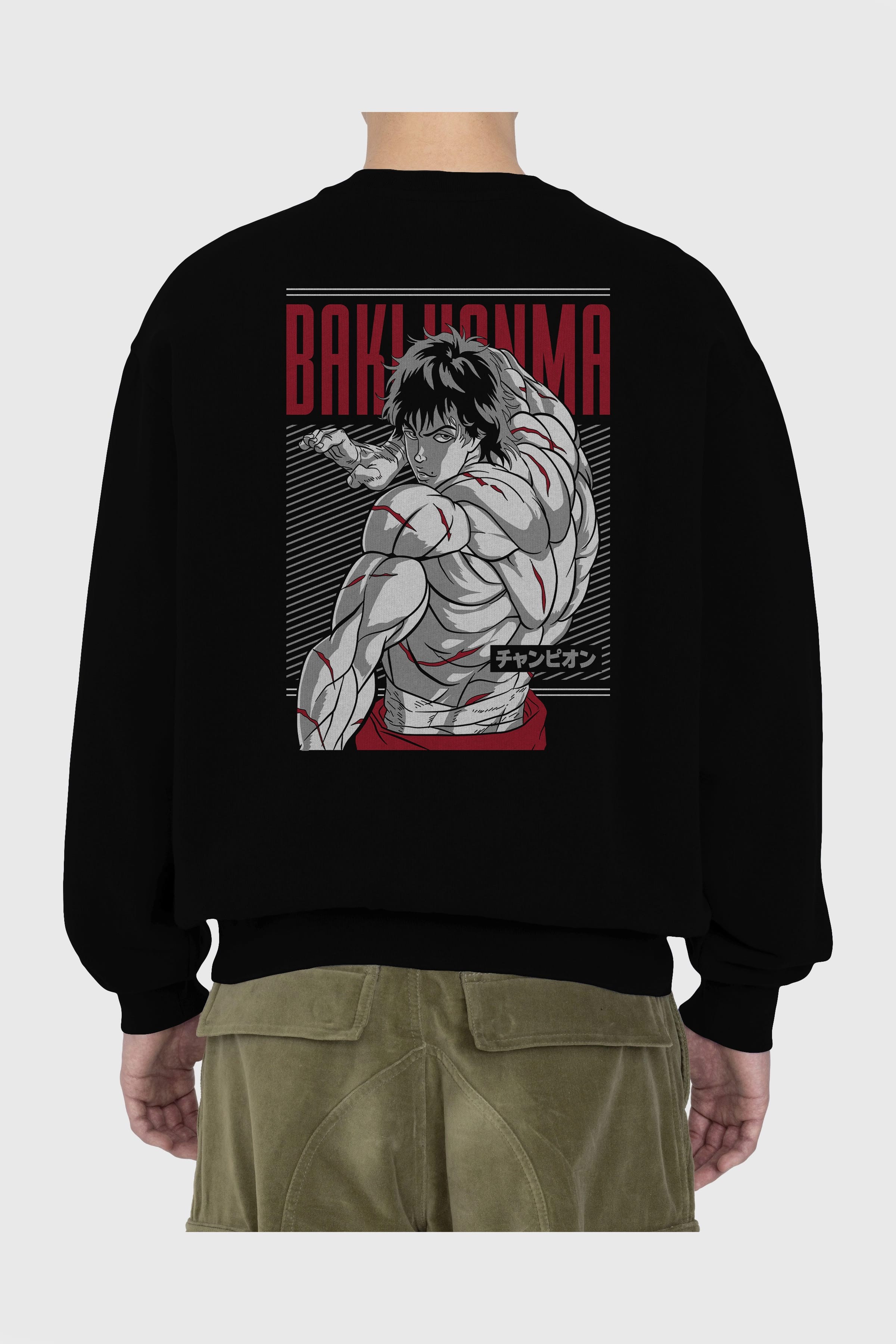BAKI HANMA Anime Arka Baskılı Oversize Sweatshirt Erkek Kadın Unisex