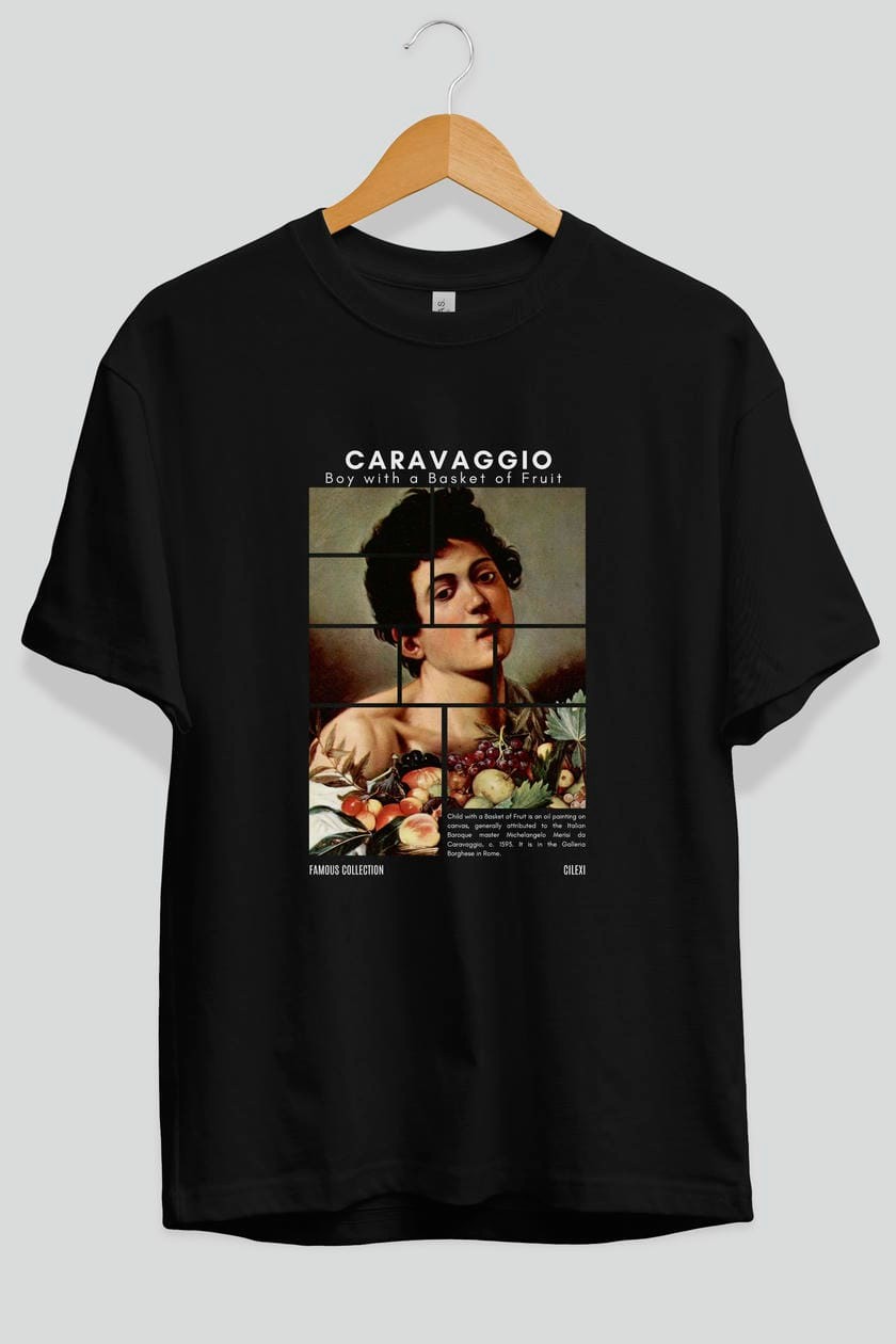 Caravaggio Boy ön Baskılı Oversize t-shirt Erkek Kadın Bisiklet Yaka Pamuk tişort