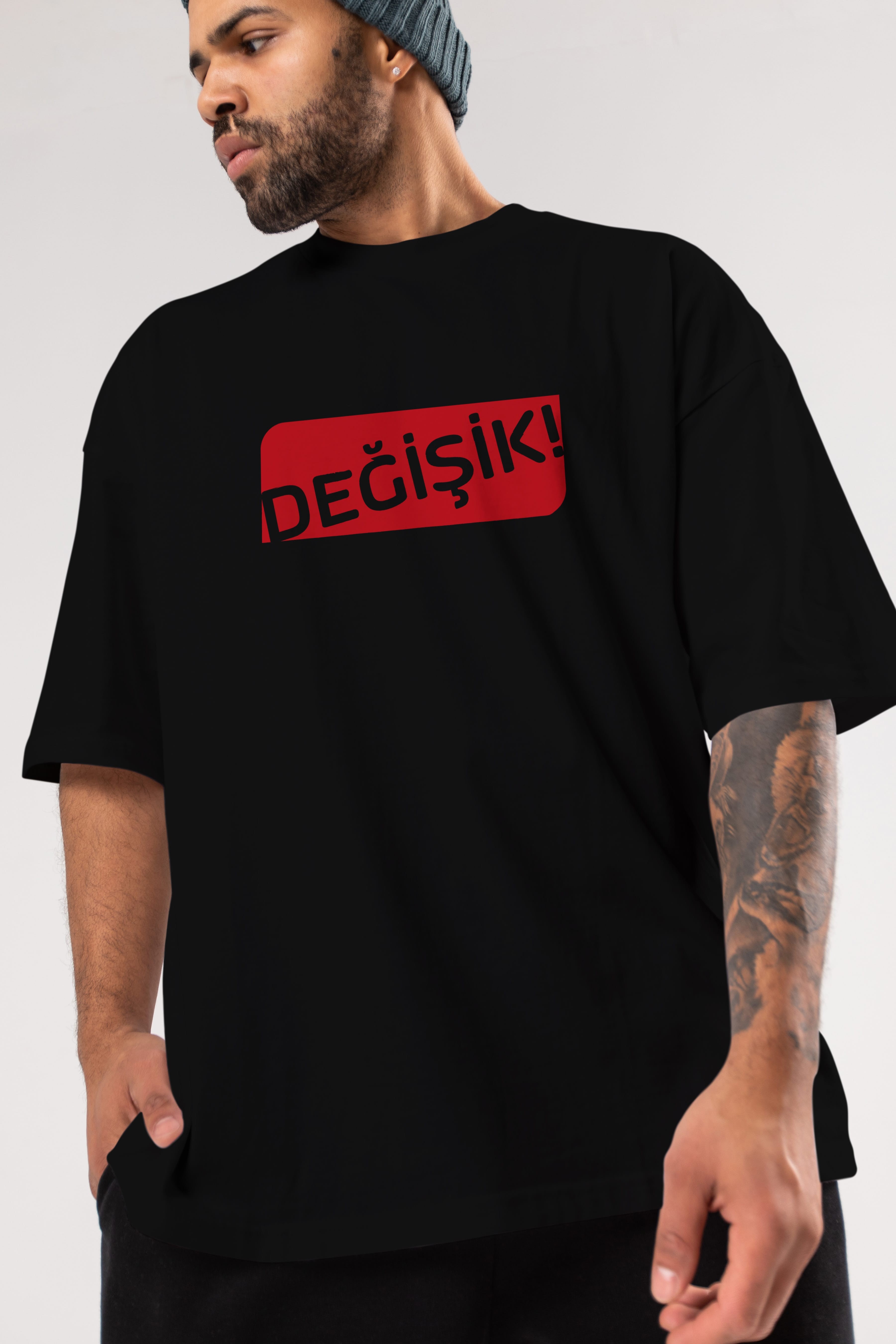 Değişik Ön Baskılı Oversize t-shirt %100 pamuk Erkek Kadın Unisex