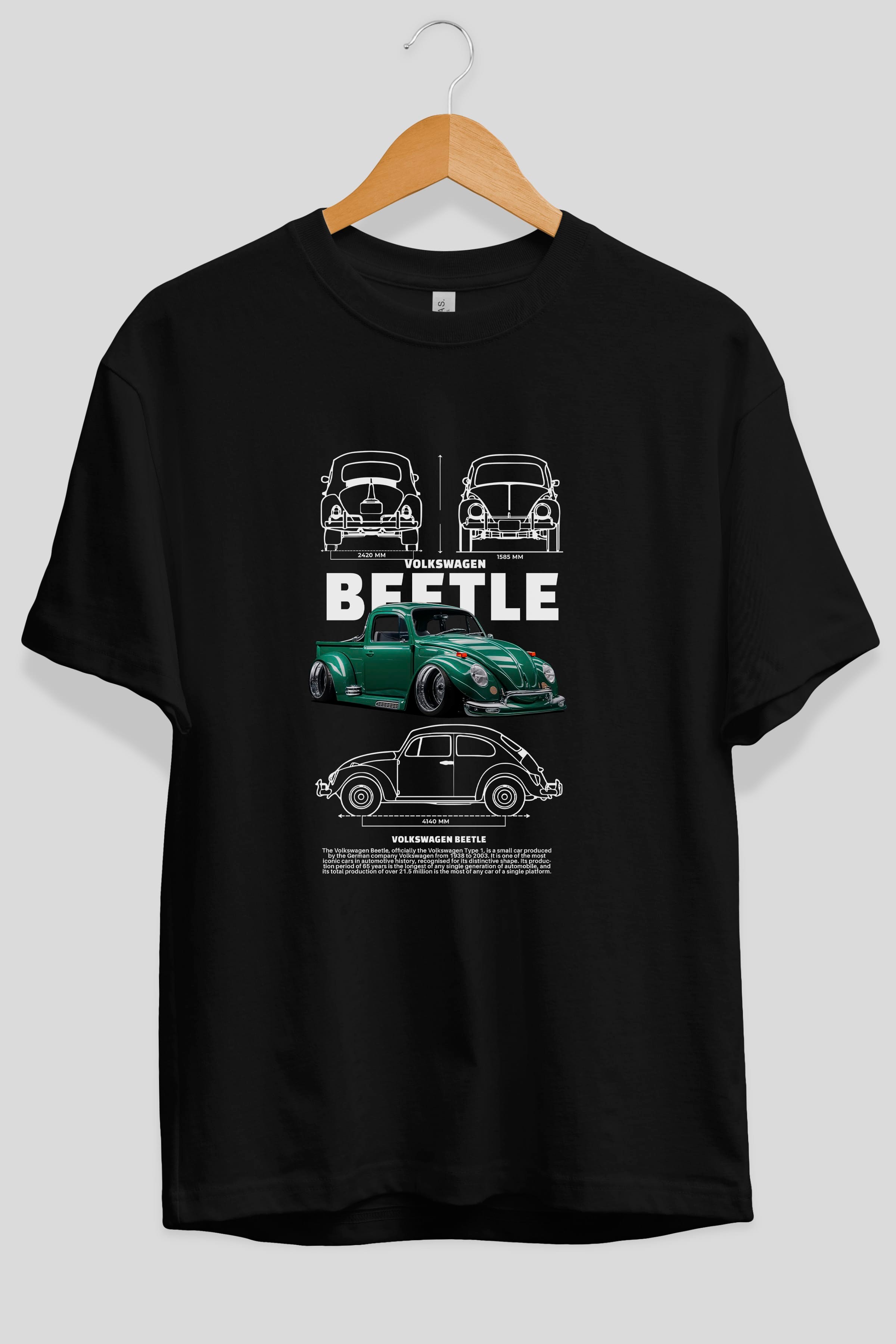 Volkswagen Beetle 1 Ön Baskılı Oversize t-shirt Erkek Kadın Unisex %100 Pamuk Bisiklet Yaka tişort