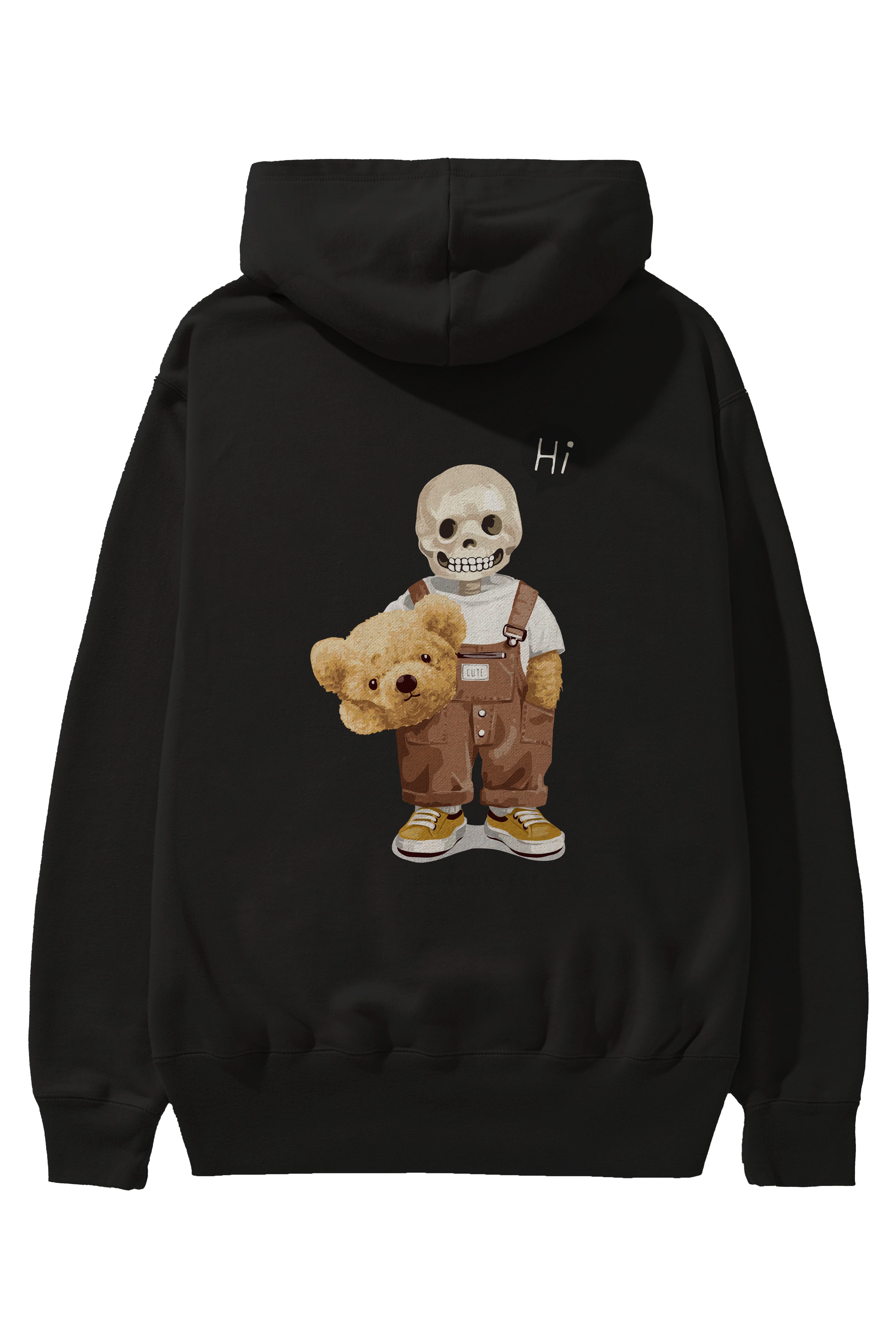 Teddy Bear hi Arka Baskılı Hoodie Oversize Kapüşonlu Sweatshirt Erkek Kadın Unisex