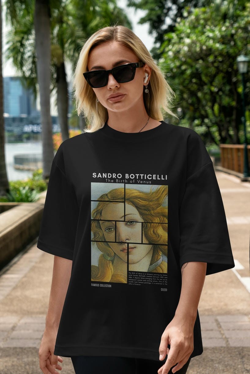 Sandro Botticelli ön Baskılı Oversize t-shirt Erkek Kadın Bisiklet Yaka Pamuk tişort