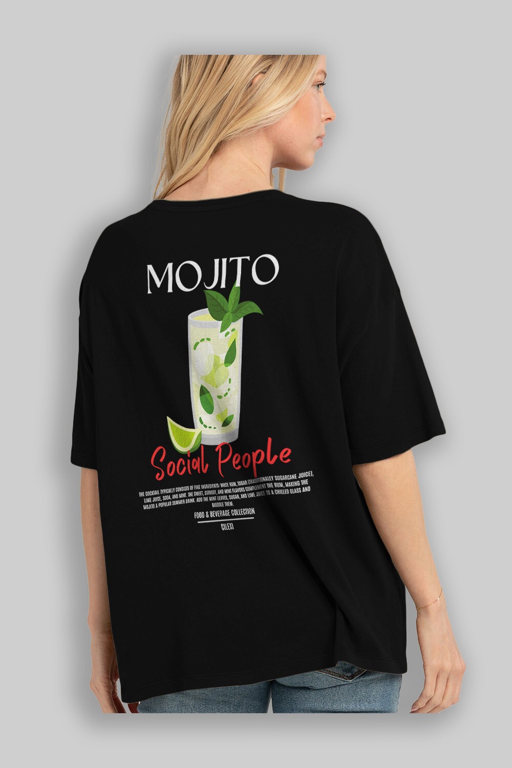 Mojıto Kokteyl Serisi Baskılı Oversize t-shirt Erkek Kadın Unisex %100 Pamuk Bisiklet Yaka tişort