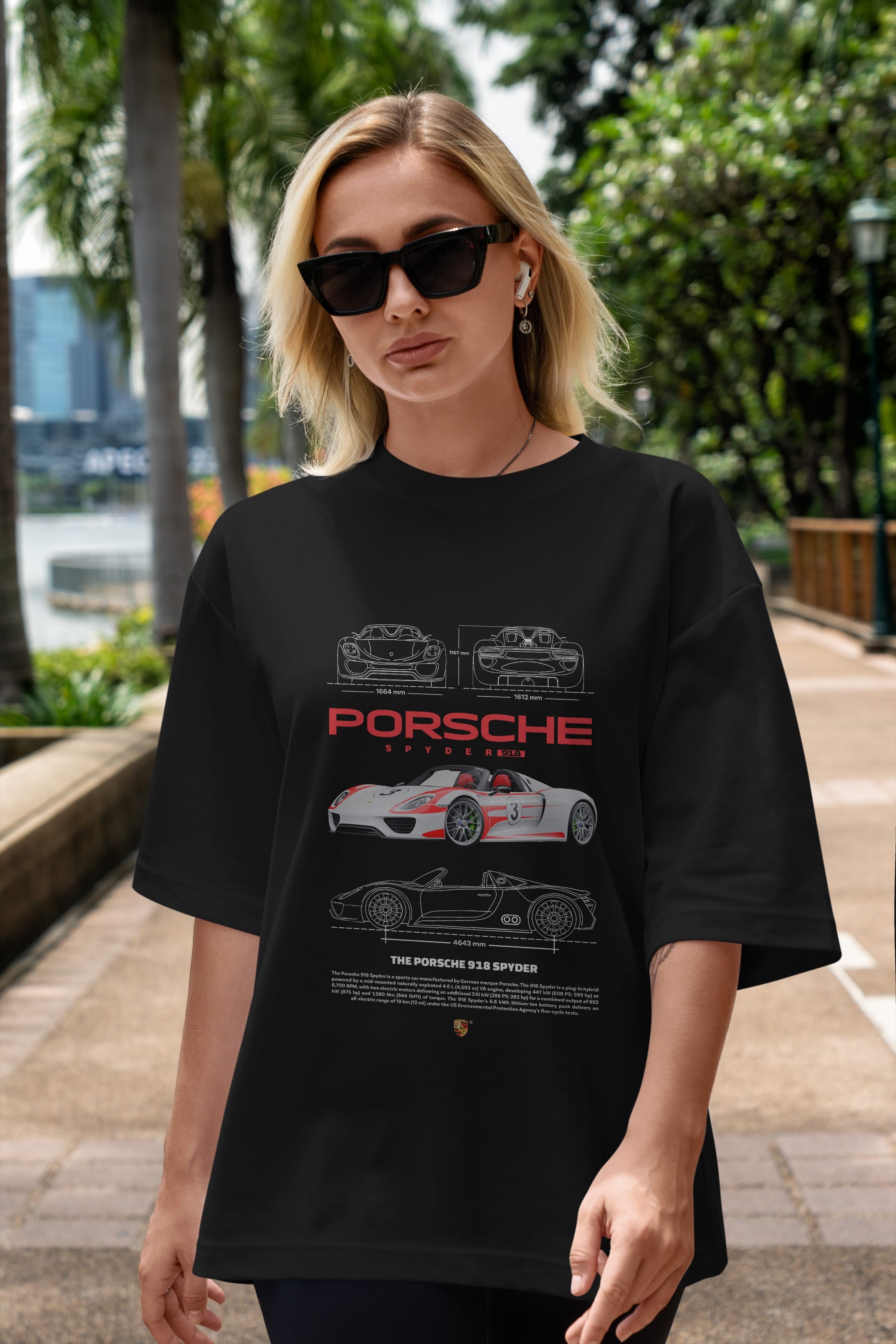 Porsche 918 Spyder 1 Ön Baskılı Oversize t-shirt Erkek Kadın Unisex %100 Pamuk Bisiklet Yaka tişort