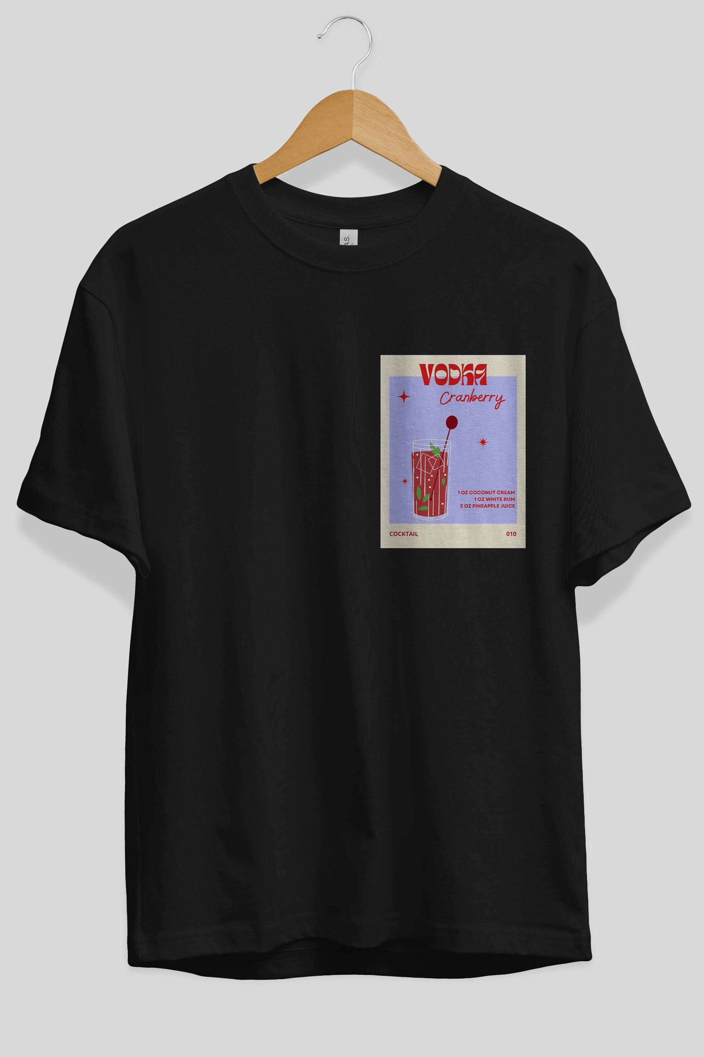 Vodka Cranberry Ön Sol Baskılı Oversize t-shirt Erkek Kadın Unisex %100 Pamuk Bisiklet Yaka tişort