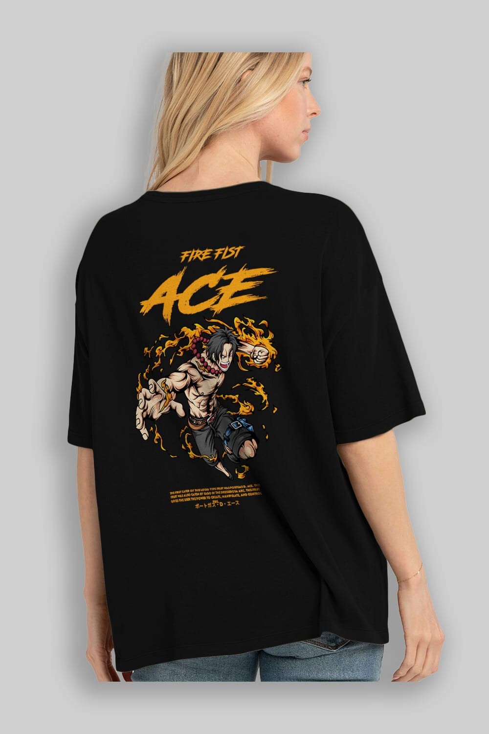 Fire Fist Ace Anime Arka Baskılı Oversize t-shirt Erkek Kadın Unisex
