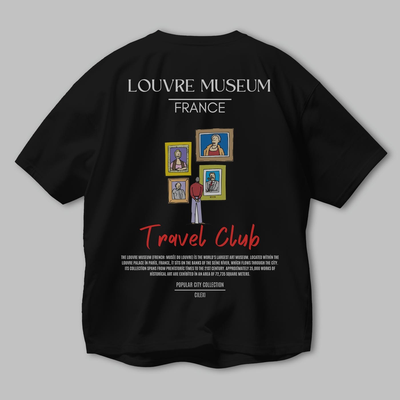 Louvre Museum France Arka Baskılı Oversize t-shirt Erkek Kadın Pamuk Bisiklet Yaka tişort
